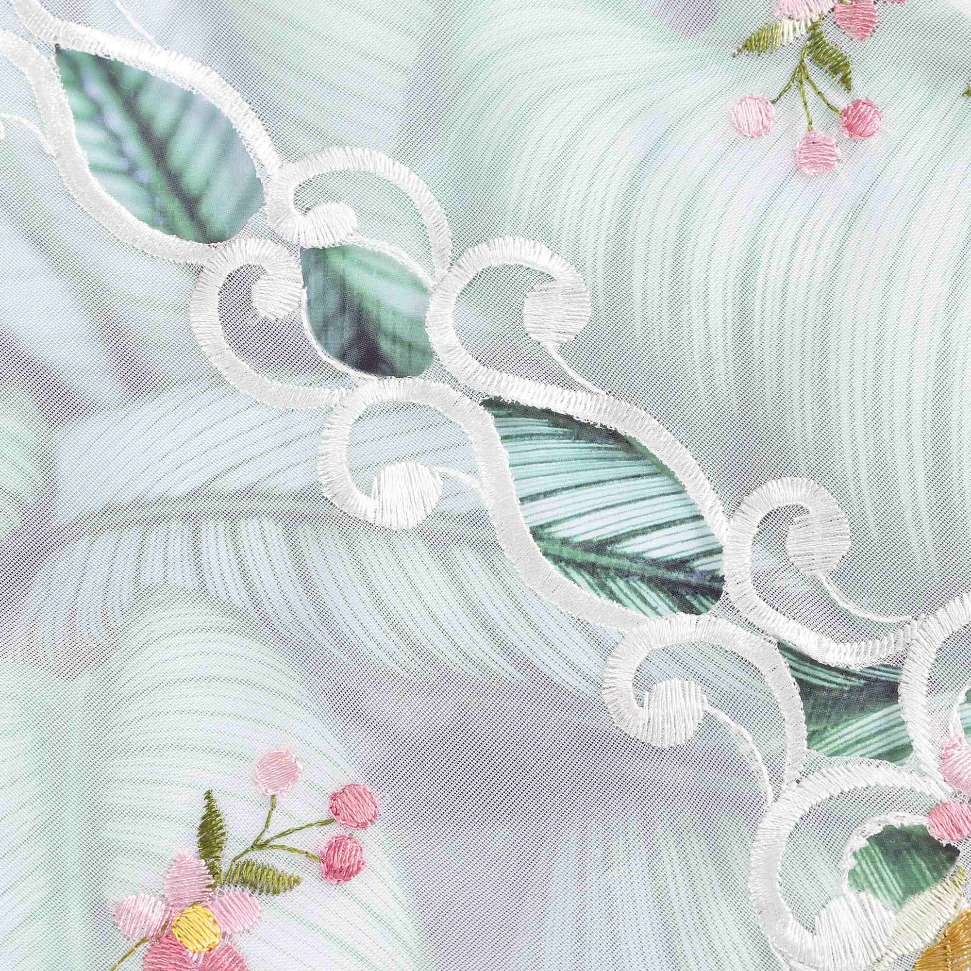 Scheibengardine mit gestickten Blumen und Blättern | Einzigartig handgefertigt - Joyswahl