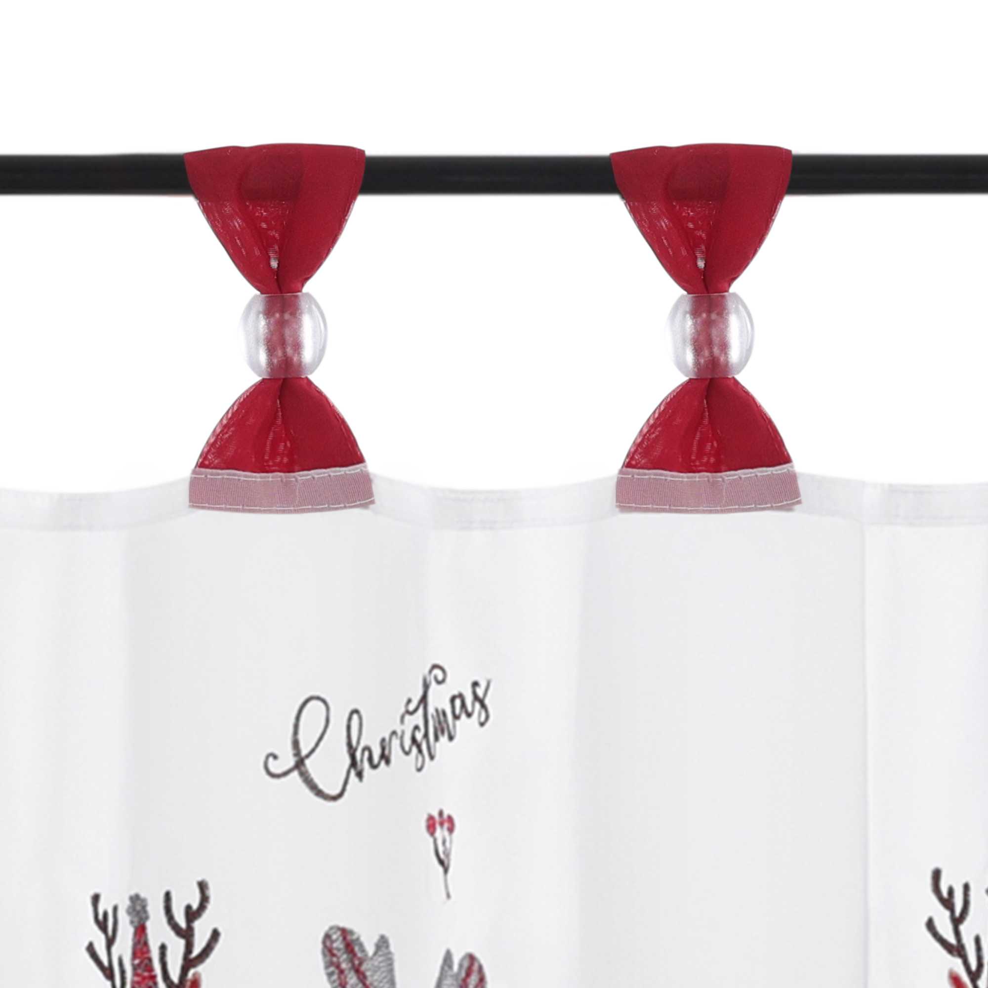 Scheibengardine Weihnachten Transparent mit rotem Rand und Weihnachts Stickerei - Joyswahl