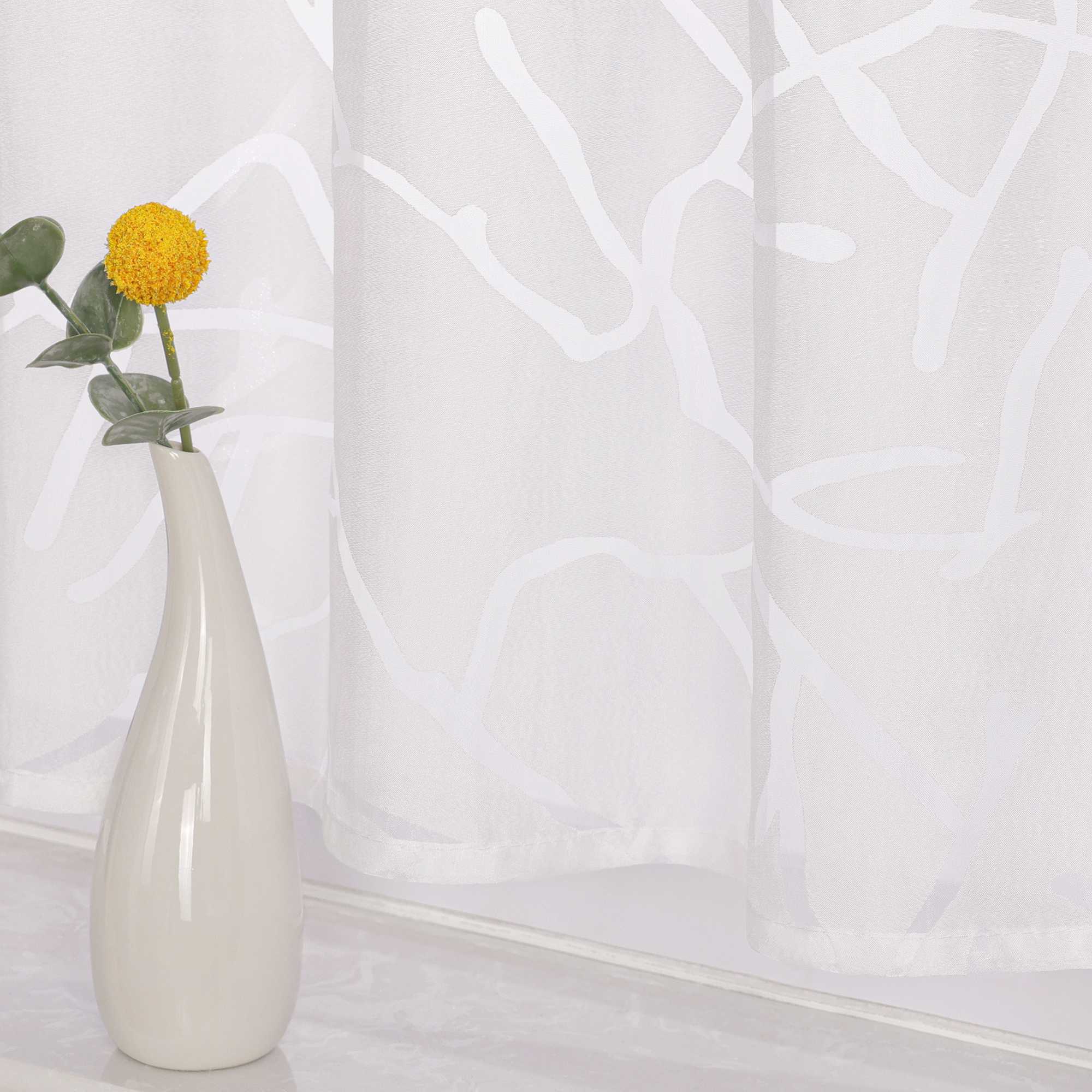 Scheibengardine aus Polyester mit Linienmuster und Zweigmotiv halbtransparent 1 stück - Joyswahl