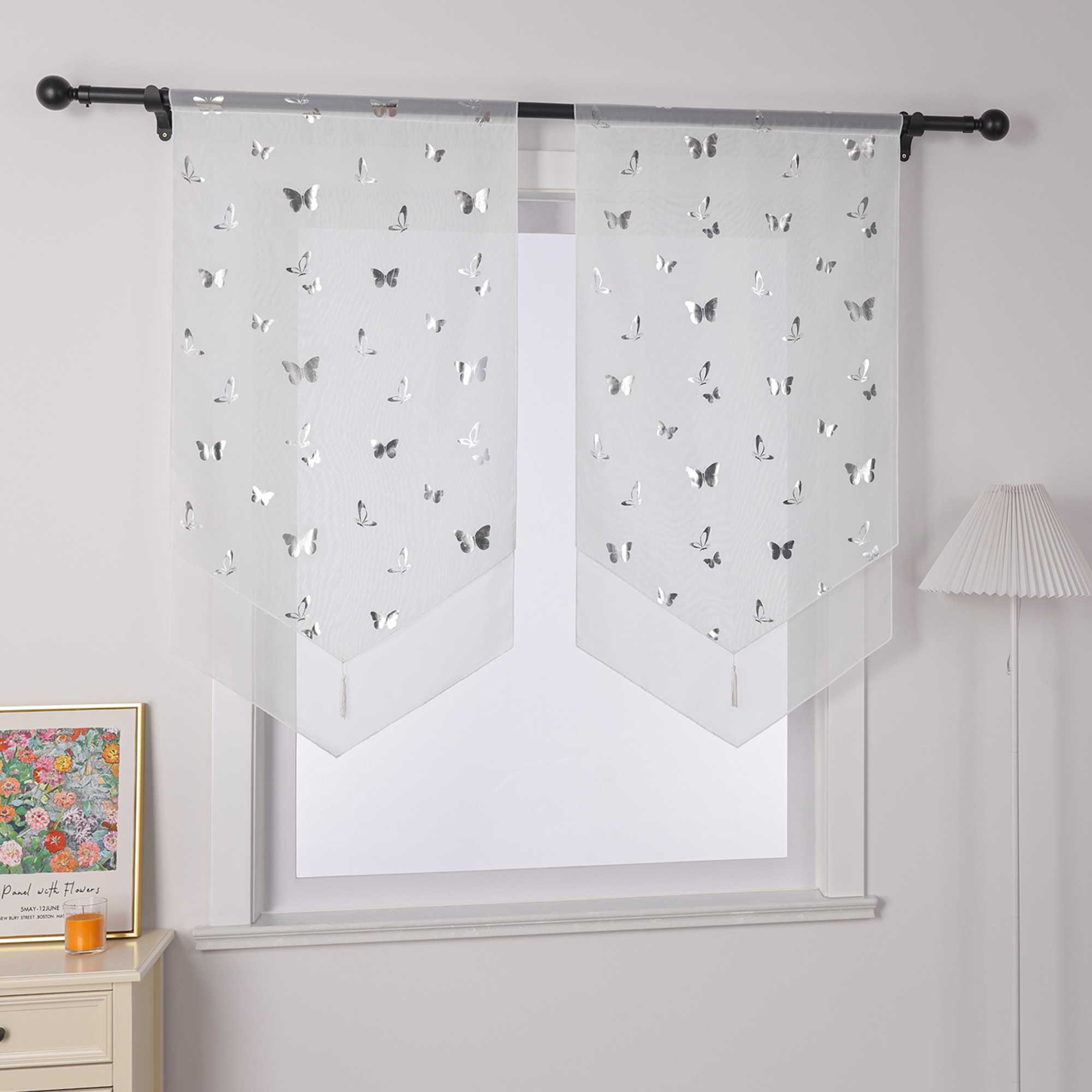 Scheibengardine Bistrogardine mit Schmetterlingsmuster Modern Voile Küche Gardinen Transparent 1 Stück - Joyswahl