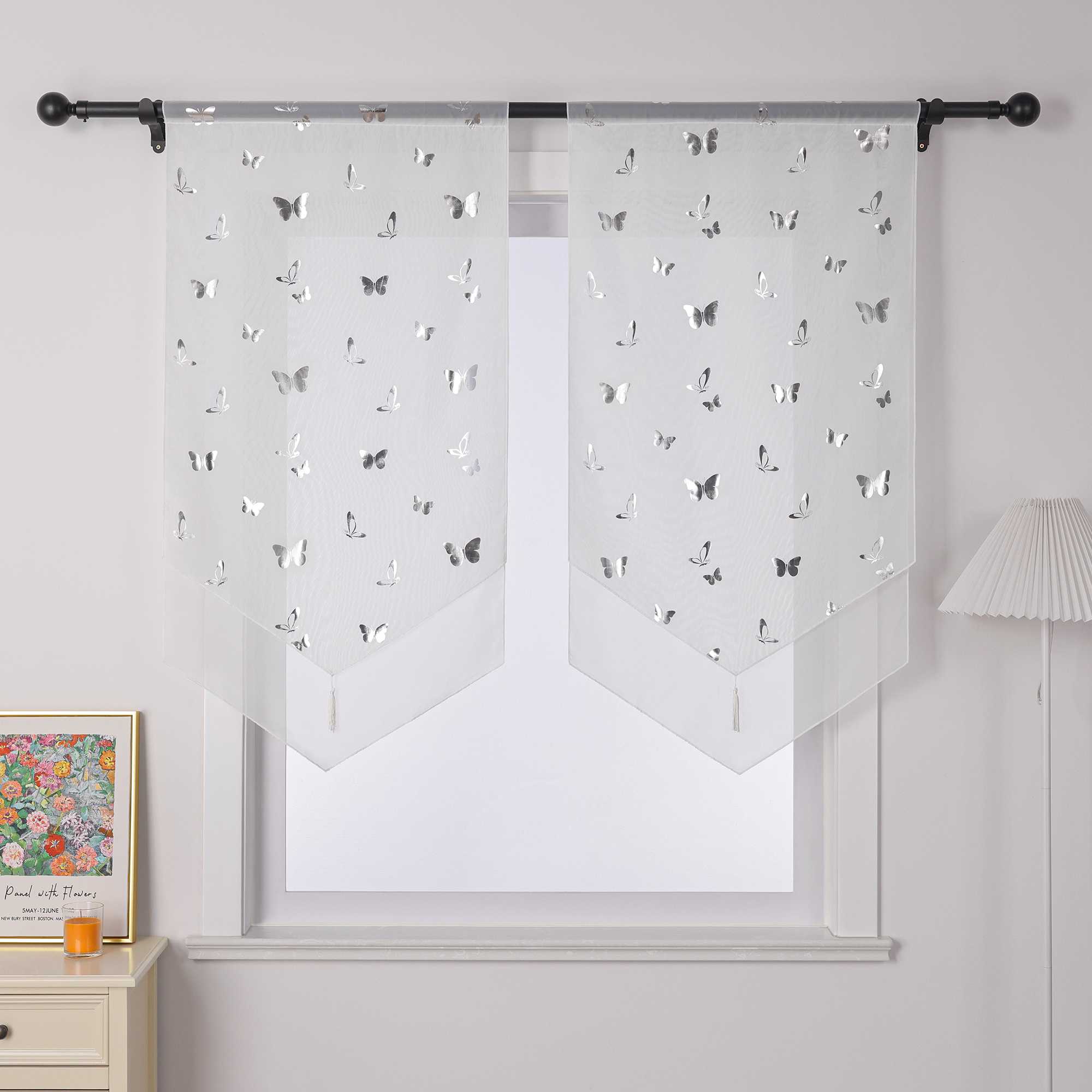 Scheibengardine Bistrogardine mit Schmetterlingsmuster Modern Voile Küche Gardinen Transparent 1 Stück - Joyswahl