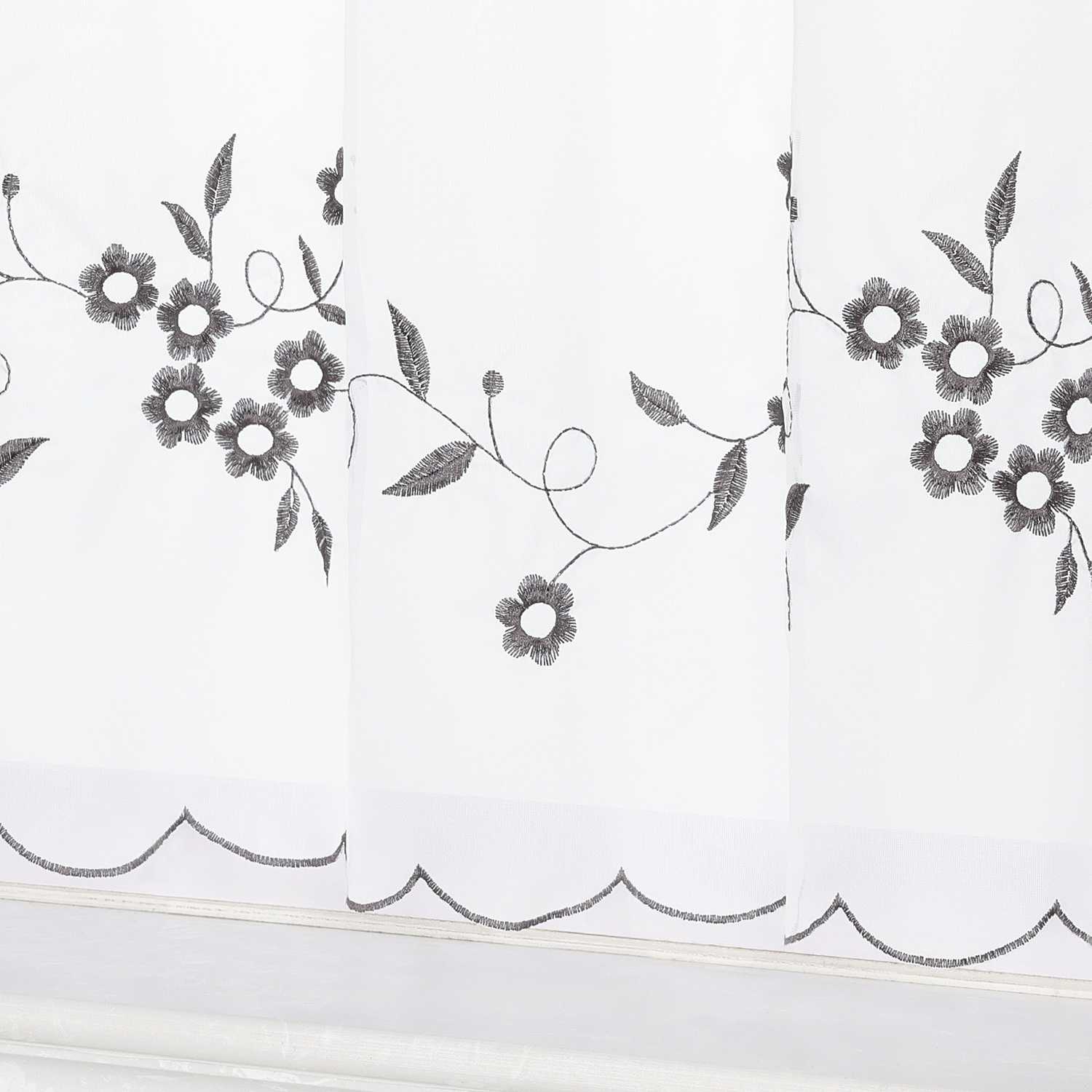 Farbige Stickerei Voile Scheibengardine Transparenter Café Vorhang Kurzstore mit Blüten-Stickerei - Joyswahl