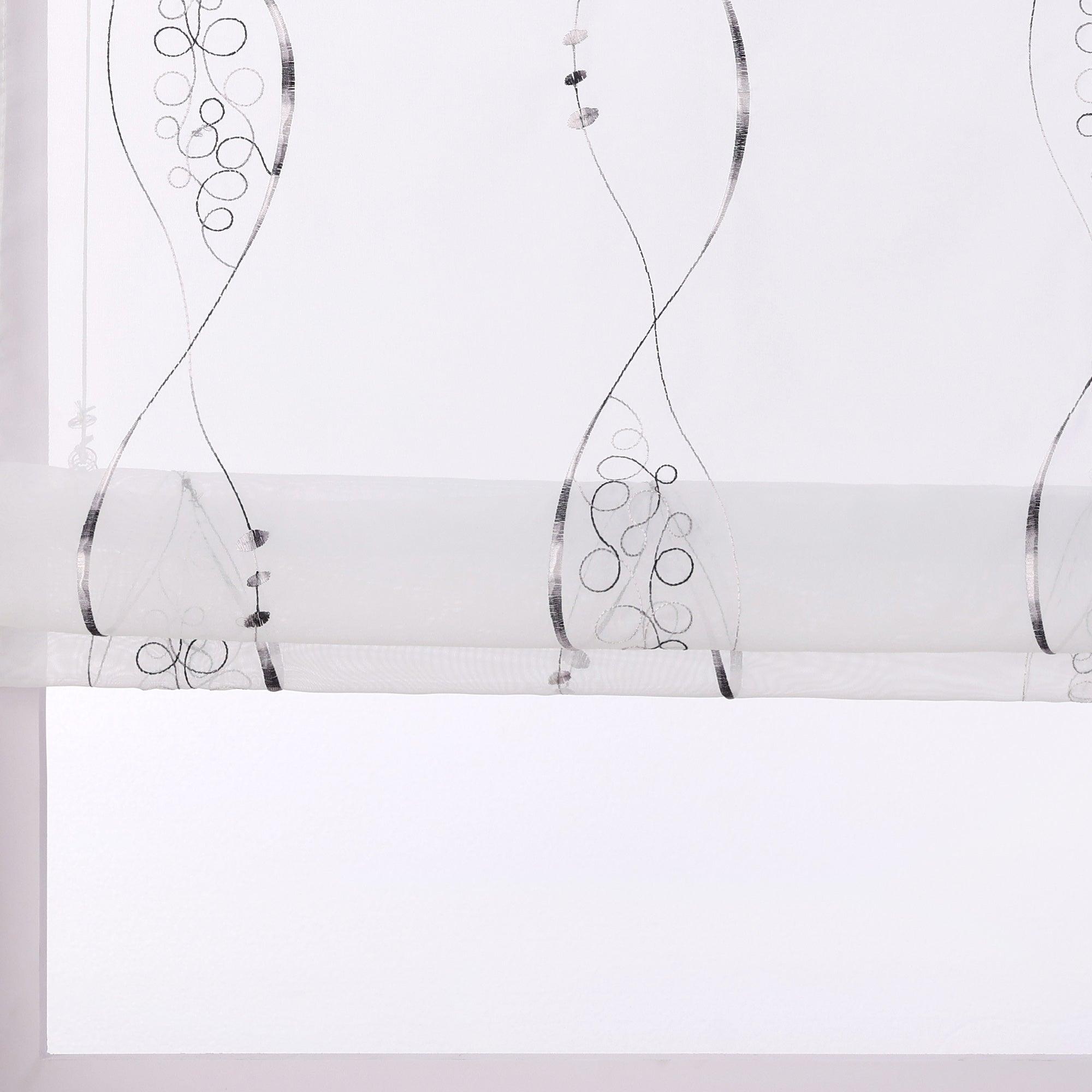 Raffrollo ohne Bohren Ösenrollo mit U Haken Bestickt Raffgardine Küche Gardinen mit Stickerei Transparent - Joyswahl