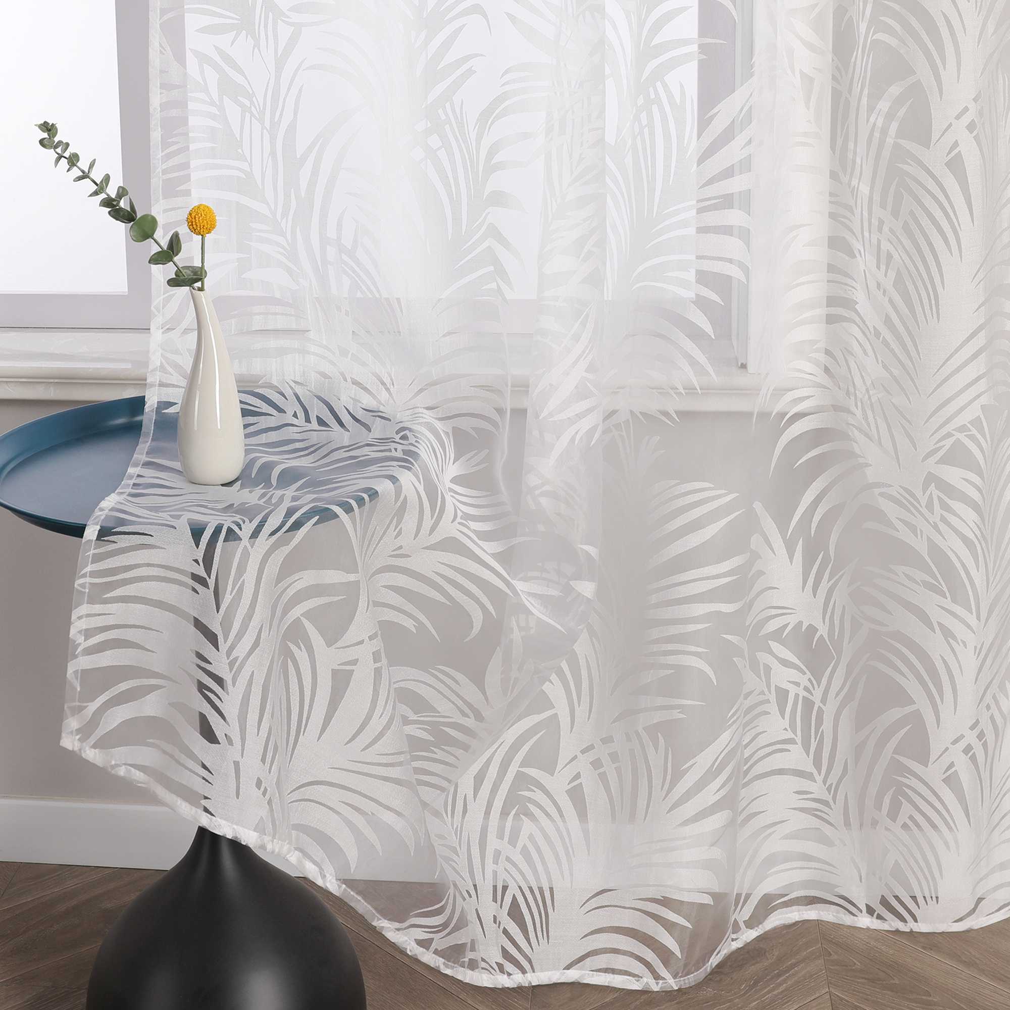 Voile Gardine in Ausbrenner mit Blätter Muster transparenter Vorhang Unifarbiges Schals Wohnzimmer Fensterschal 1 Stück - Joyswahl