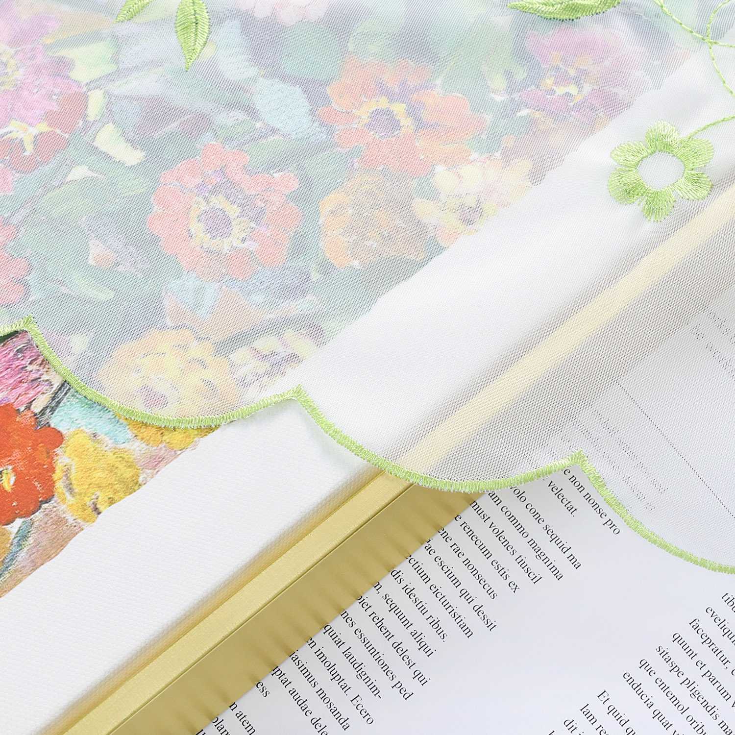 Farbige Stickerei Voile Scheibengardine Transparenter Café Vorhang Kurzstore mit Blüten-Stickerei - Joyswahl