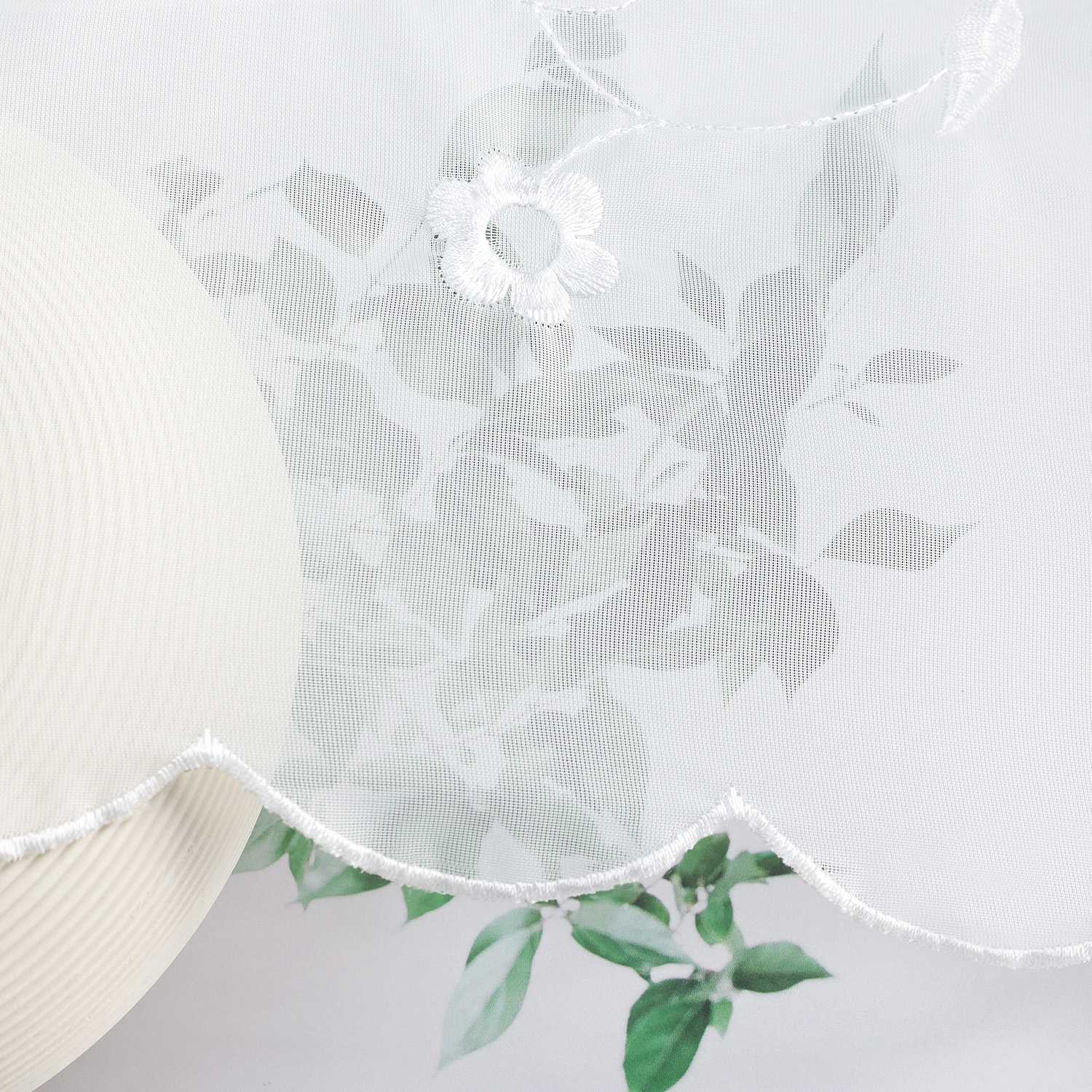 Farbige Stickerei Voile Scheibengardine Transparenter Café Vorhang Kurzstore mit Blüten-Stickerei - Joyswahl