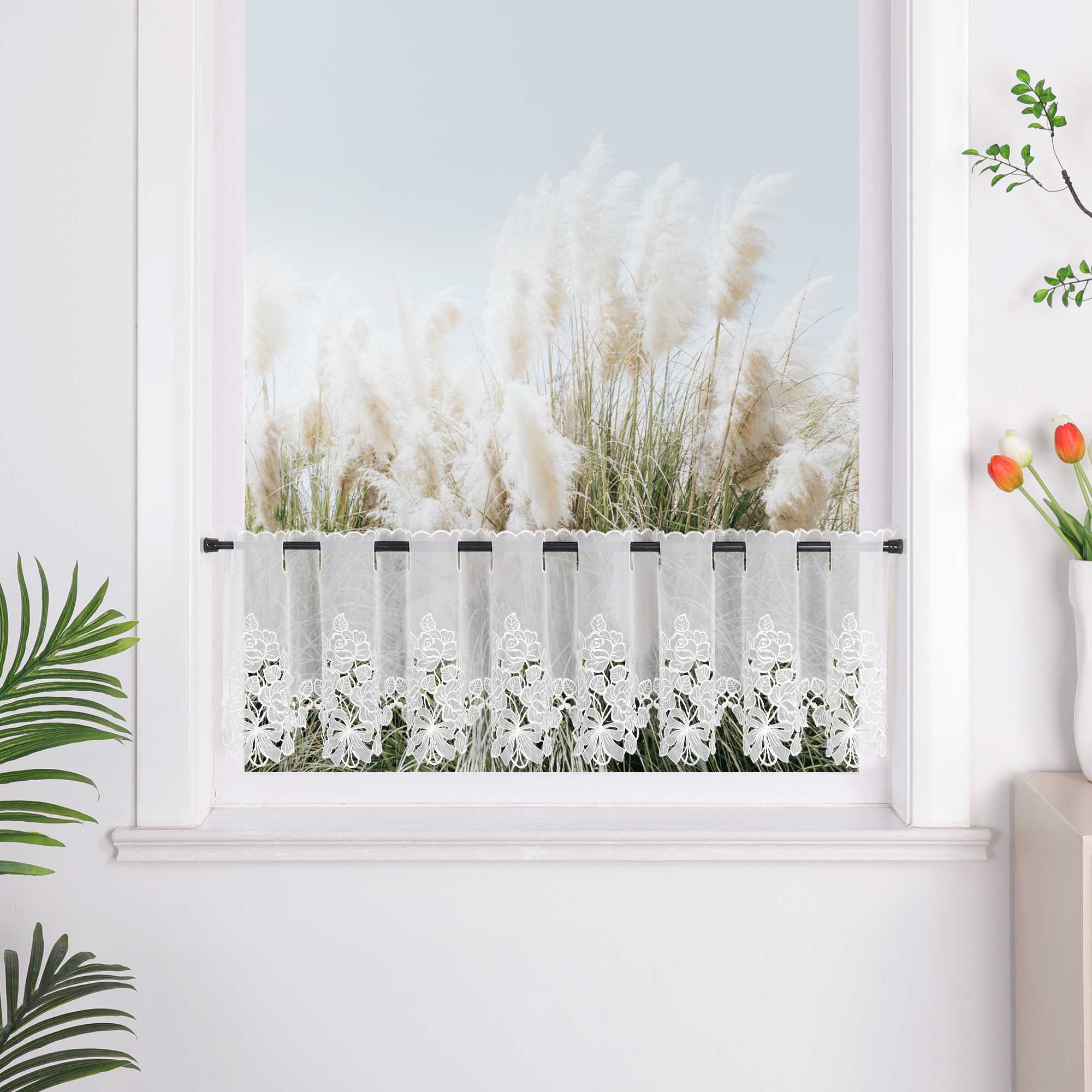 Delien Romantischer Spitzenvorhang mit filigranen Blumendesigns und Stangendurchzug - Joyswahl