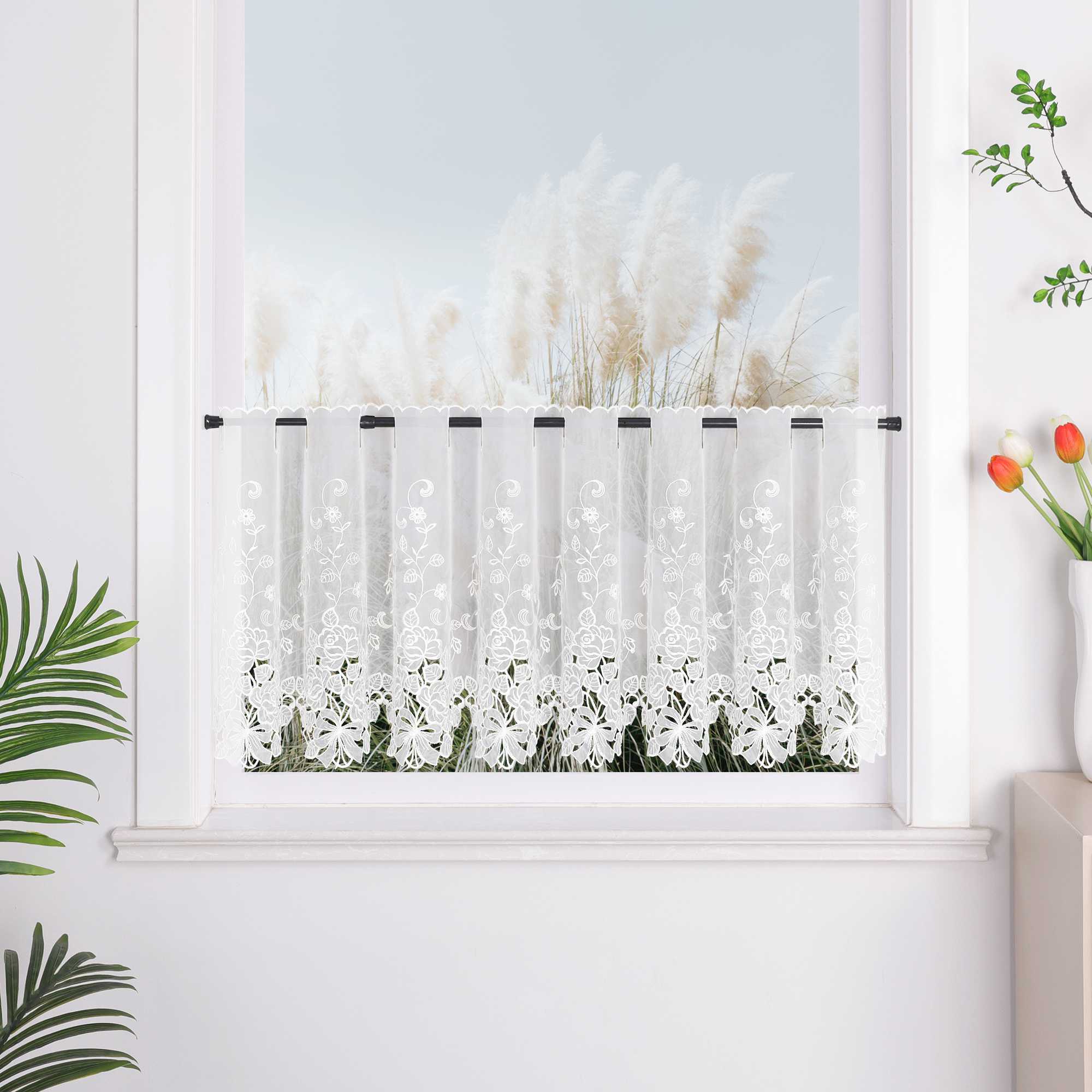 Delien Romantischer Spitzenvorhang mit filigranen Blumendesigns und Stangendurchzug - Joyswahl