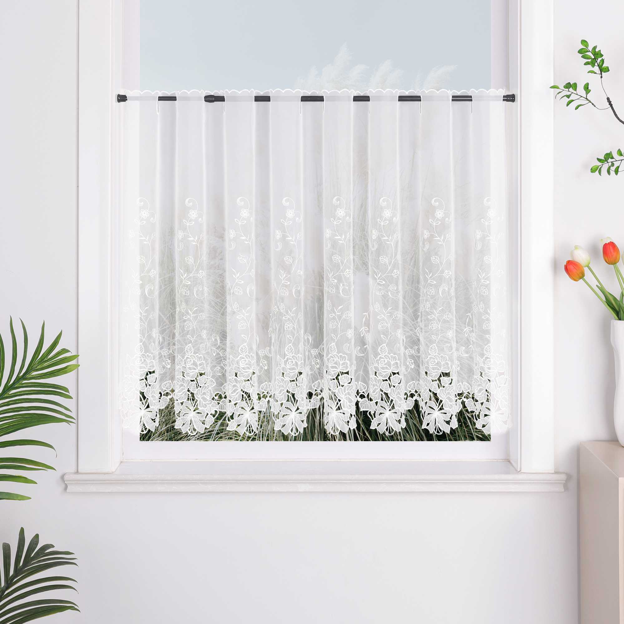 Delien Romantischer Spitzenvorhang mit filigranen Blumendesigns und Stangendurchzug - Joyswahl