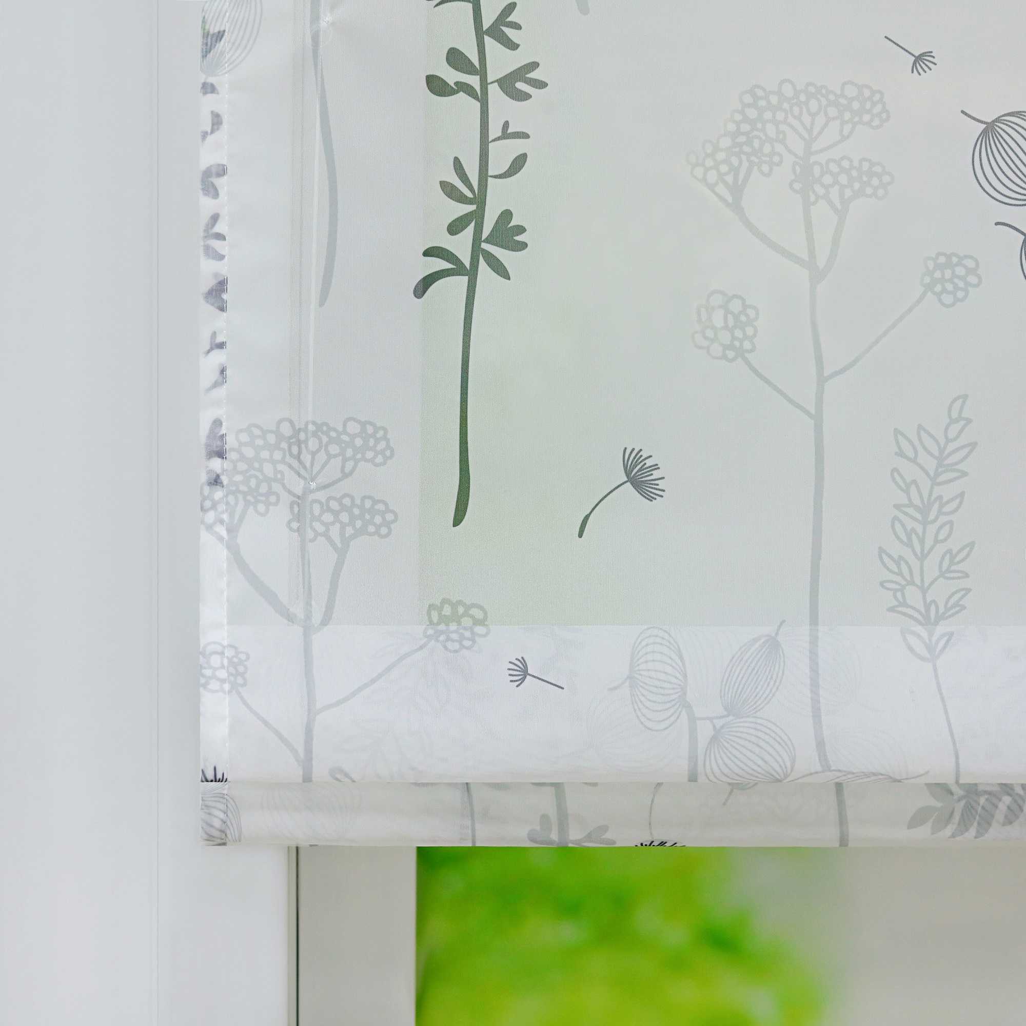 Raffrollo mit Schlaufen Voile Raffgardine Modern Küche Gardinen mit Laternenblume Muster Wohnzimmer Halbtransparent - Joyswahl