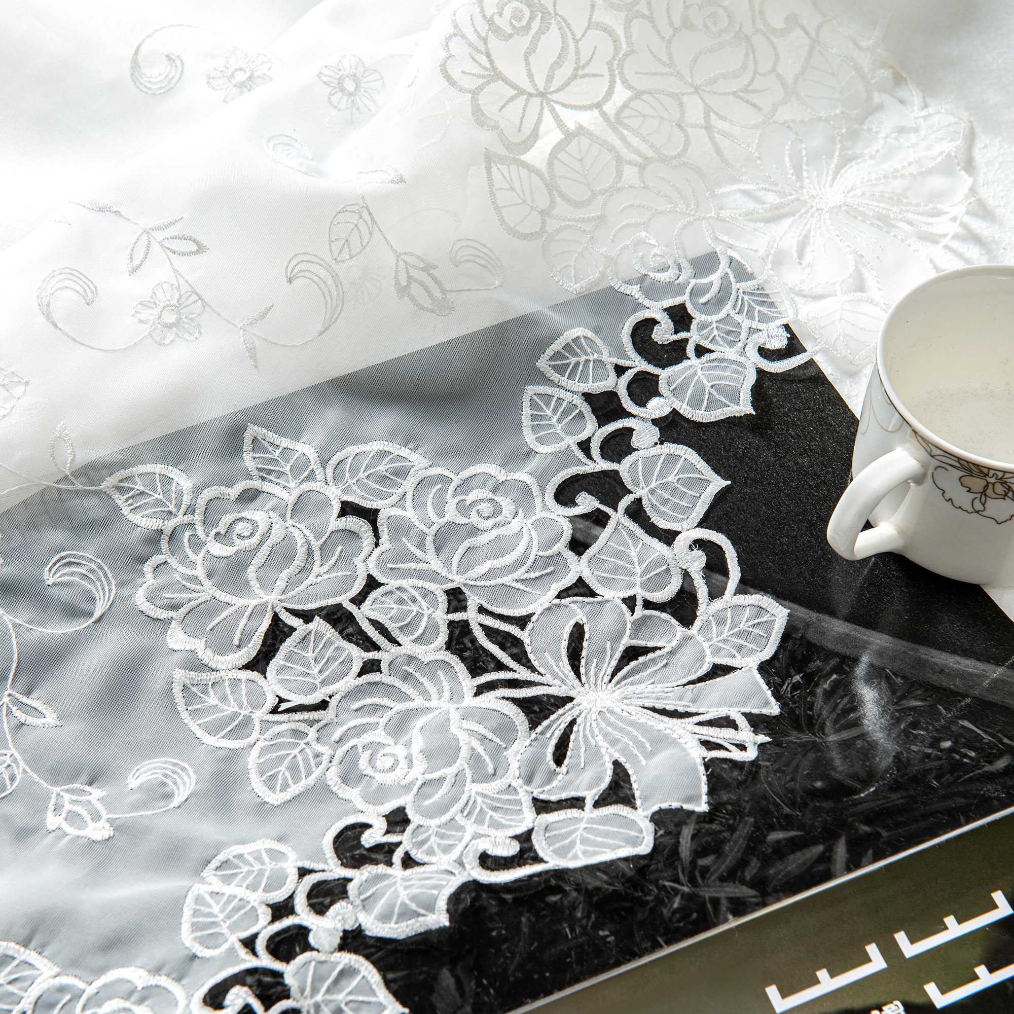 Delien Romantischer Spitzenvorhang mit filigranen Blumendesigns und Stangendurchzug - Joyswahl
