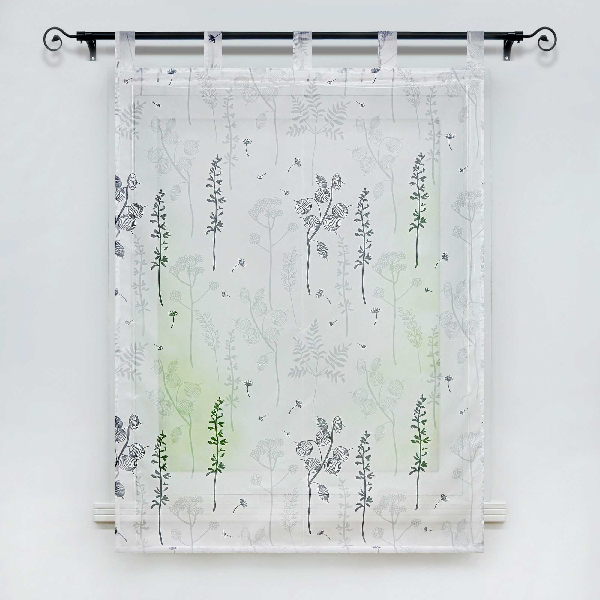 Raffrollo mit Schlaufen Voile Raffgardine Modern Küche Gardinen mit Laternenblume Muster Wohnzimmer Halbtransparent - Joyswahl