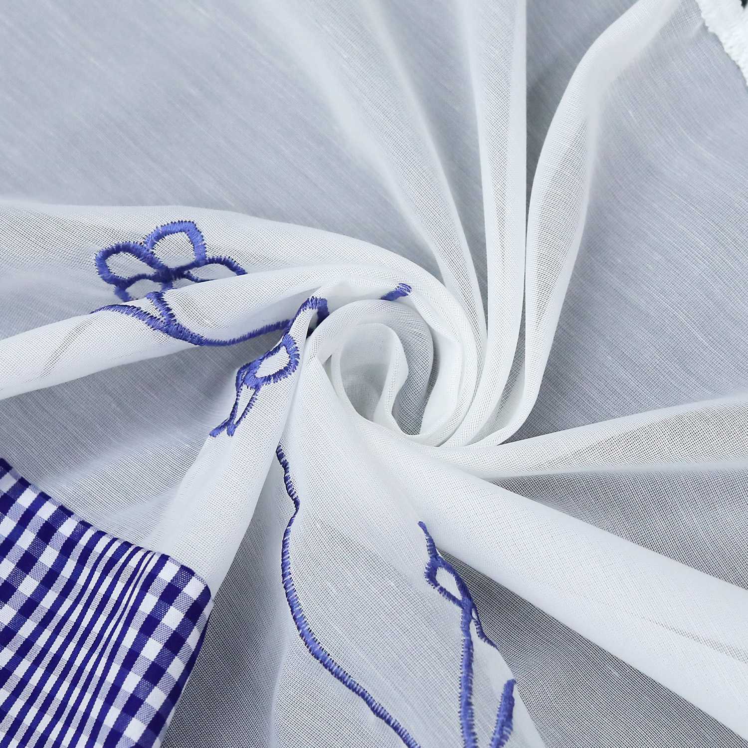 Scheibengardine Bistrogardinen mit Vintage-Karomuster Landhausstil Kurz Küche Gardinen durch Stangendurchzug Stores Weiß 1 Stück - Joyswahl