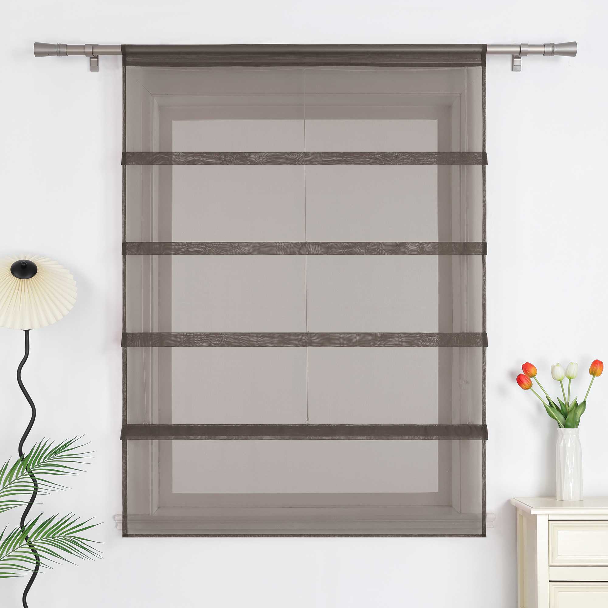 Raffrollo Voile Raffgardinen durch Tunnelzug Bändchenrollo Küche Gardinen Transparent Uni 1 Stück - Joyswahl