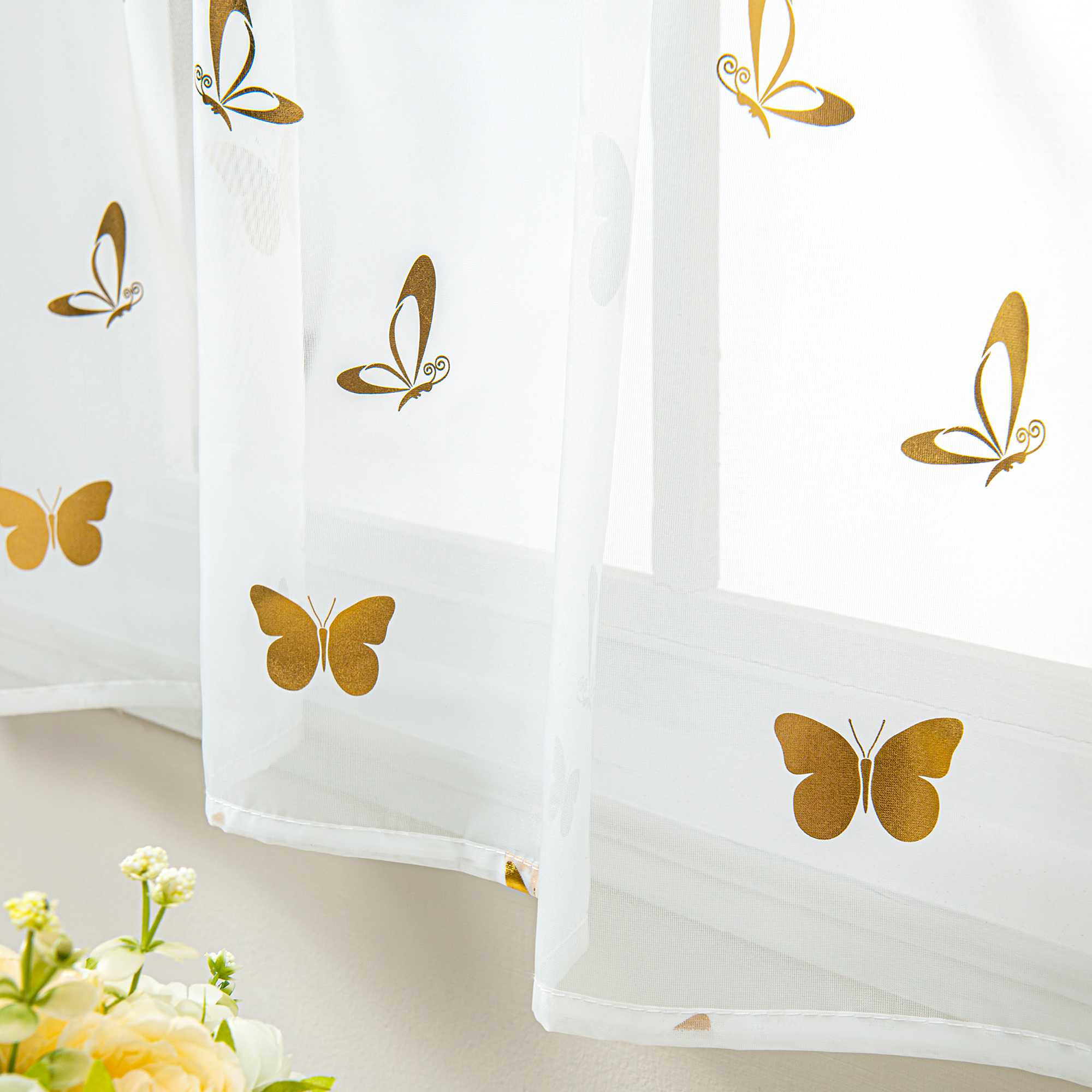 Scheibengardine mit Schmetterling Glanzdruck Transparent Küche Gardinen - Joyswahl