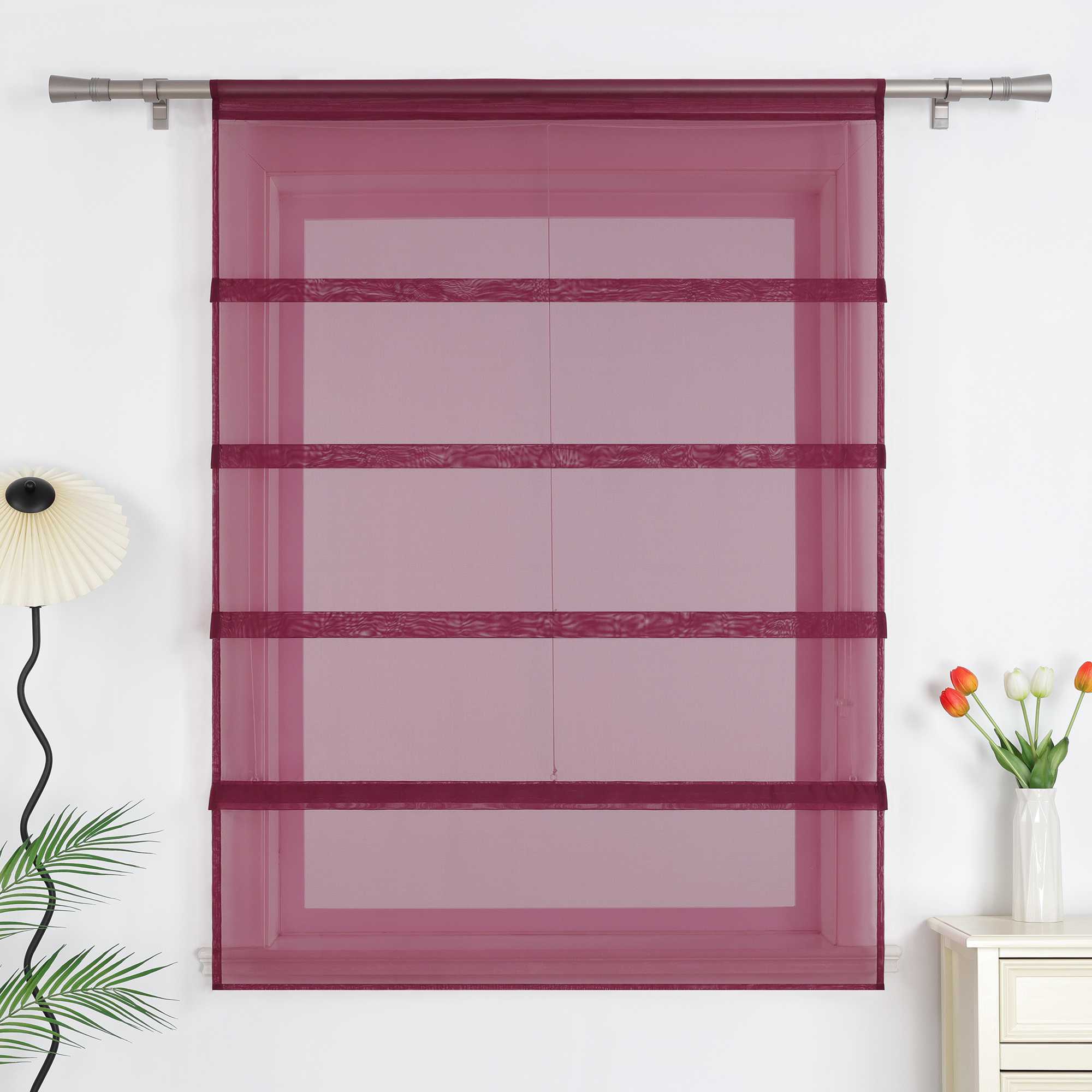 Raffrollo Voile Raffgardinen durch Tunnelzug Bändchenrollo Küche Gardinen Transparent Uni 1 Stück - Joyswahl