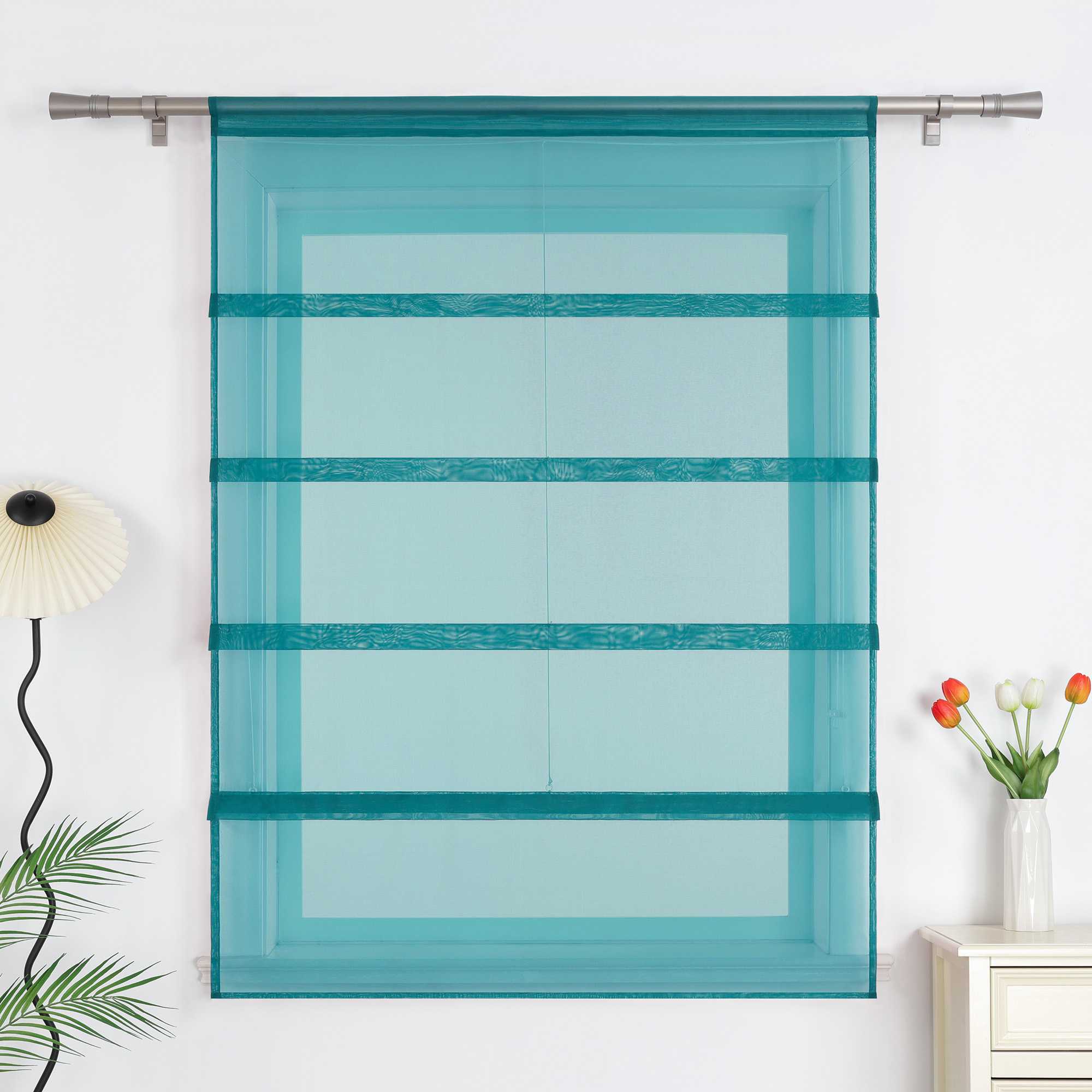 Raffrollo Voile Raffgardinen durch Tunnelzug Bändchenrollo Küche Gardinen Transparent Uni 1 Stück - Joyswahl