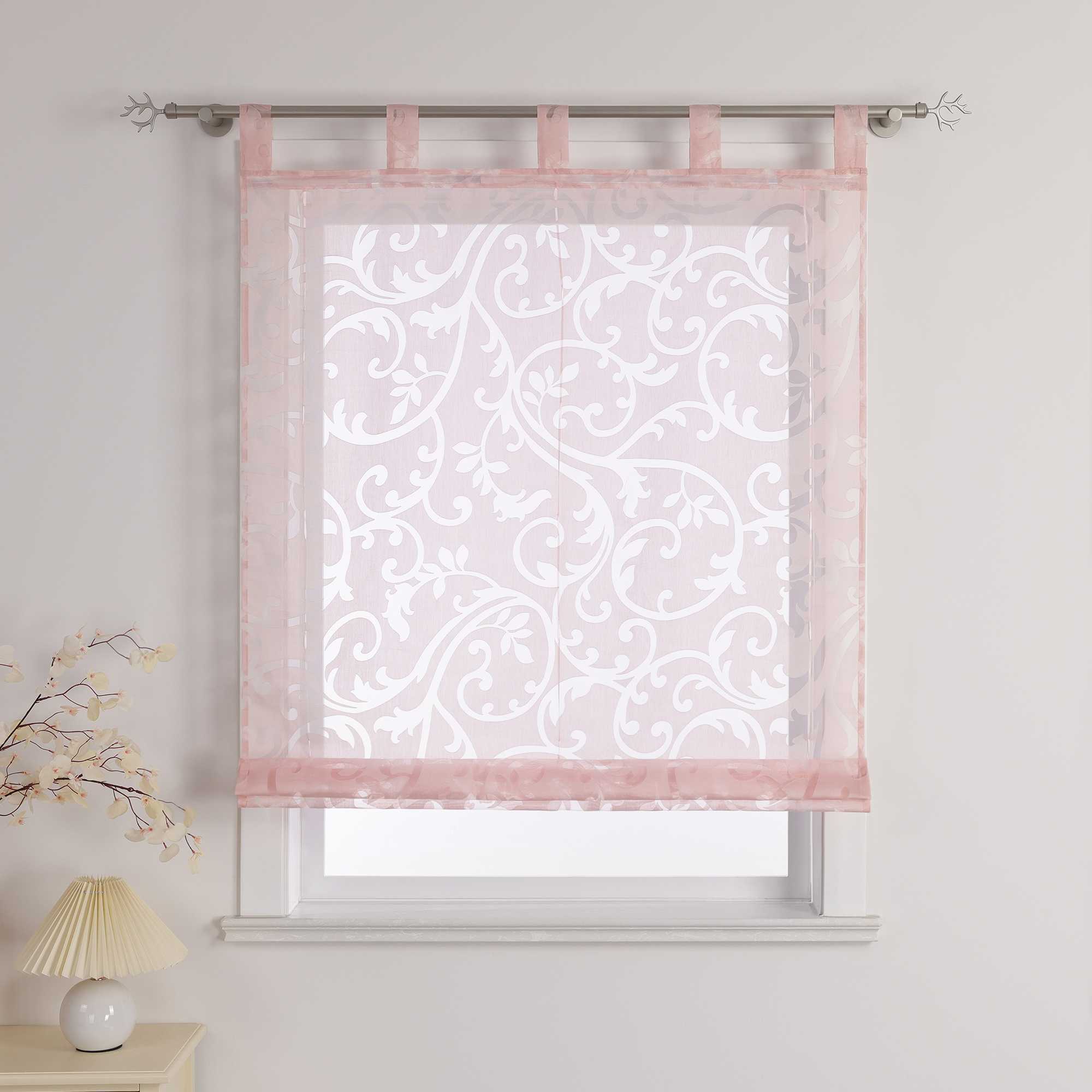 Transparente Schlaufengardine mit Blumenmuster Café Fenstergardine Raffrollos 1 Stück - Joyswahl