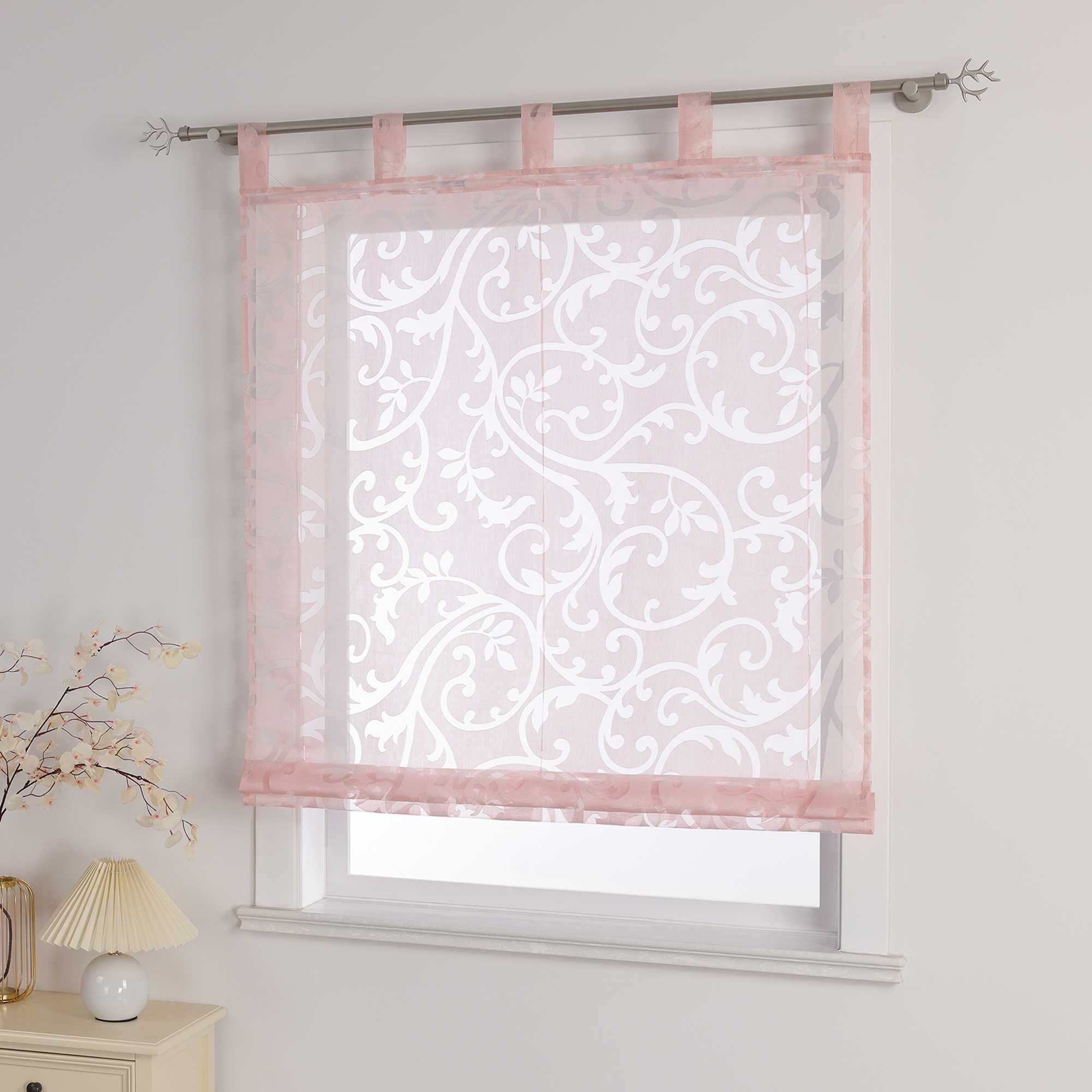 Transparente Schlaufengardine mit Blumenmuster Café Fenstergardine Raffrollos 1 Stück - Joyswahl