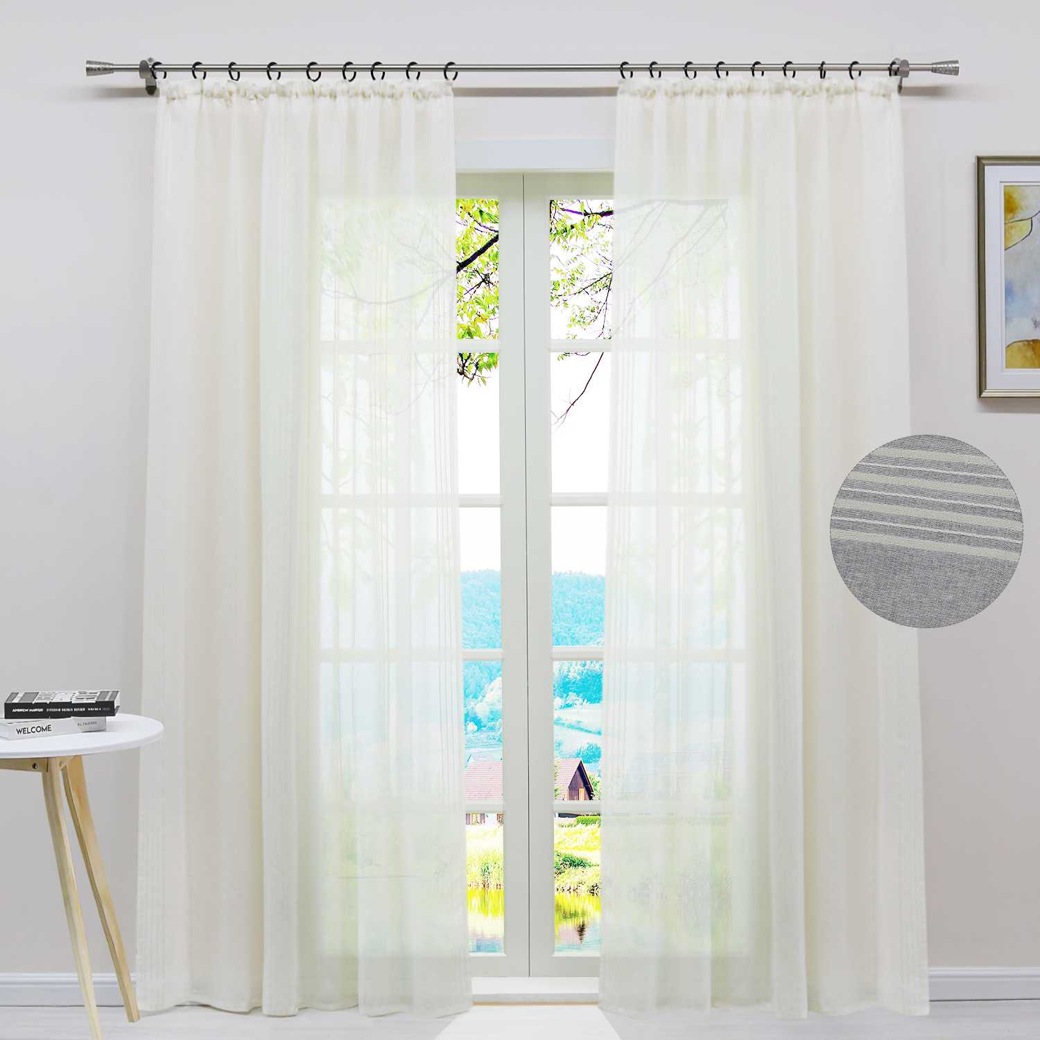 Vorhang 2er Set Voile Gardinen mit vertikalen Streifen Modern Transparent Schlafzimmer Wohnzimmer 2 Stück - Joyswahl