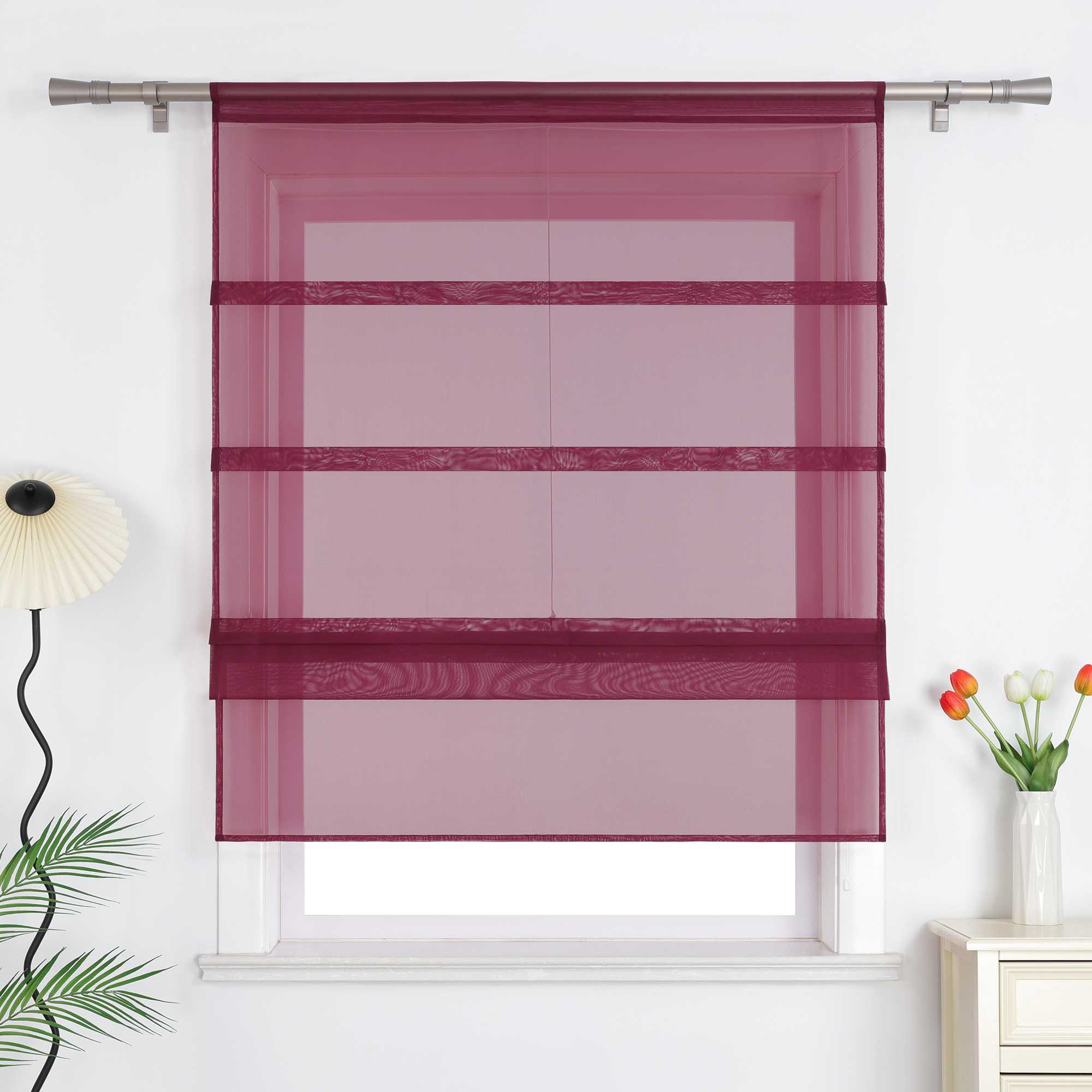 Raffrollo Voile Raffgardinen durch Tunnelzug Bändchenrollo Küche Gardinen Transparent Uni 1 Stück - Joyswahl