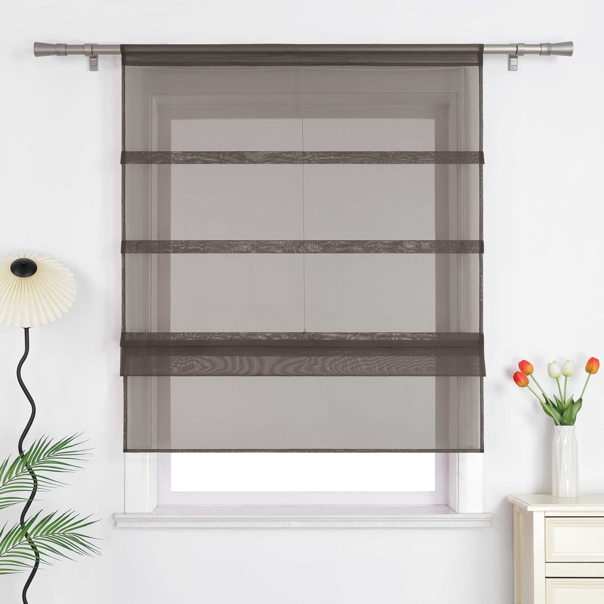 Raffrollo Voile Raffgardinen durch Tunnelzug Bändchenrollo Küche Gardinen Transparent Uni 1 Stück - Joyswahl