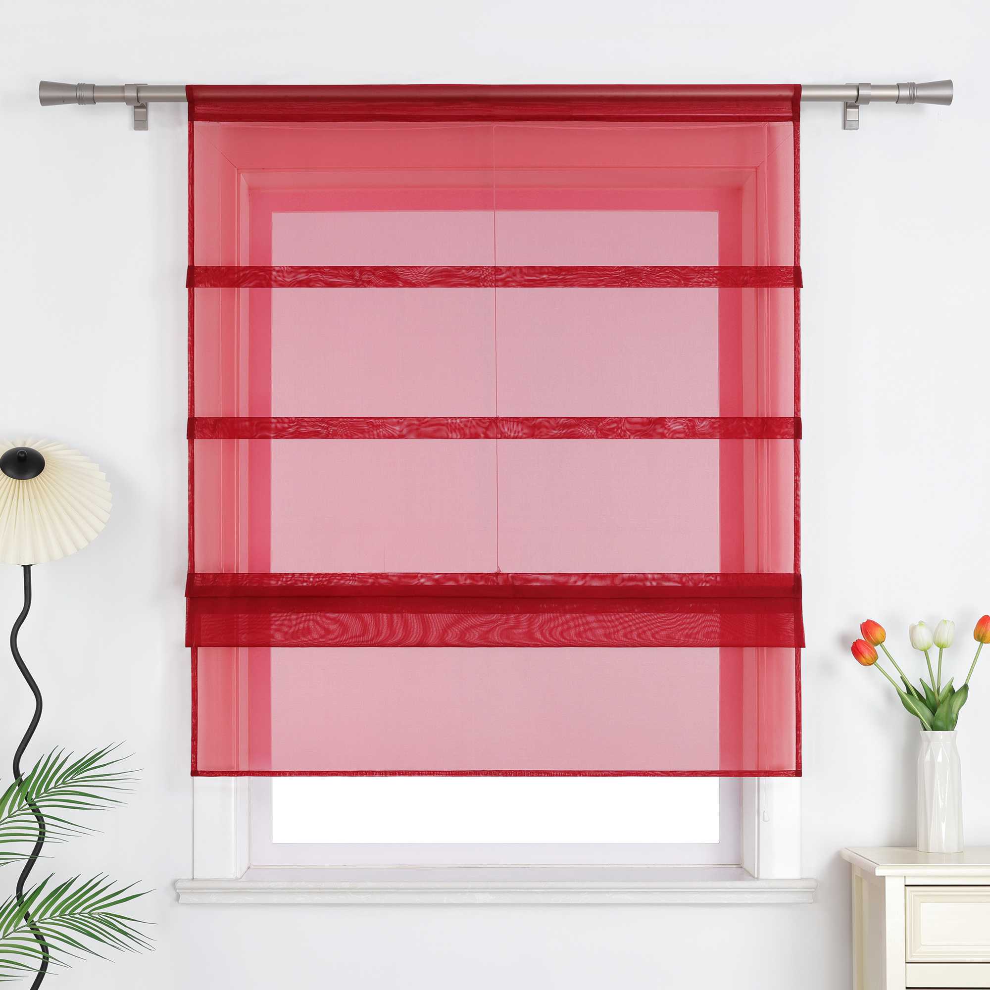 Raffrollo Voile Raffgardinen durch Tunnelzug Bändchenrollo Küche Gardinen Transparent Uni 1 Stück - Joyswahl