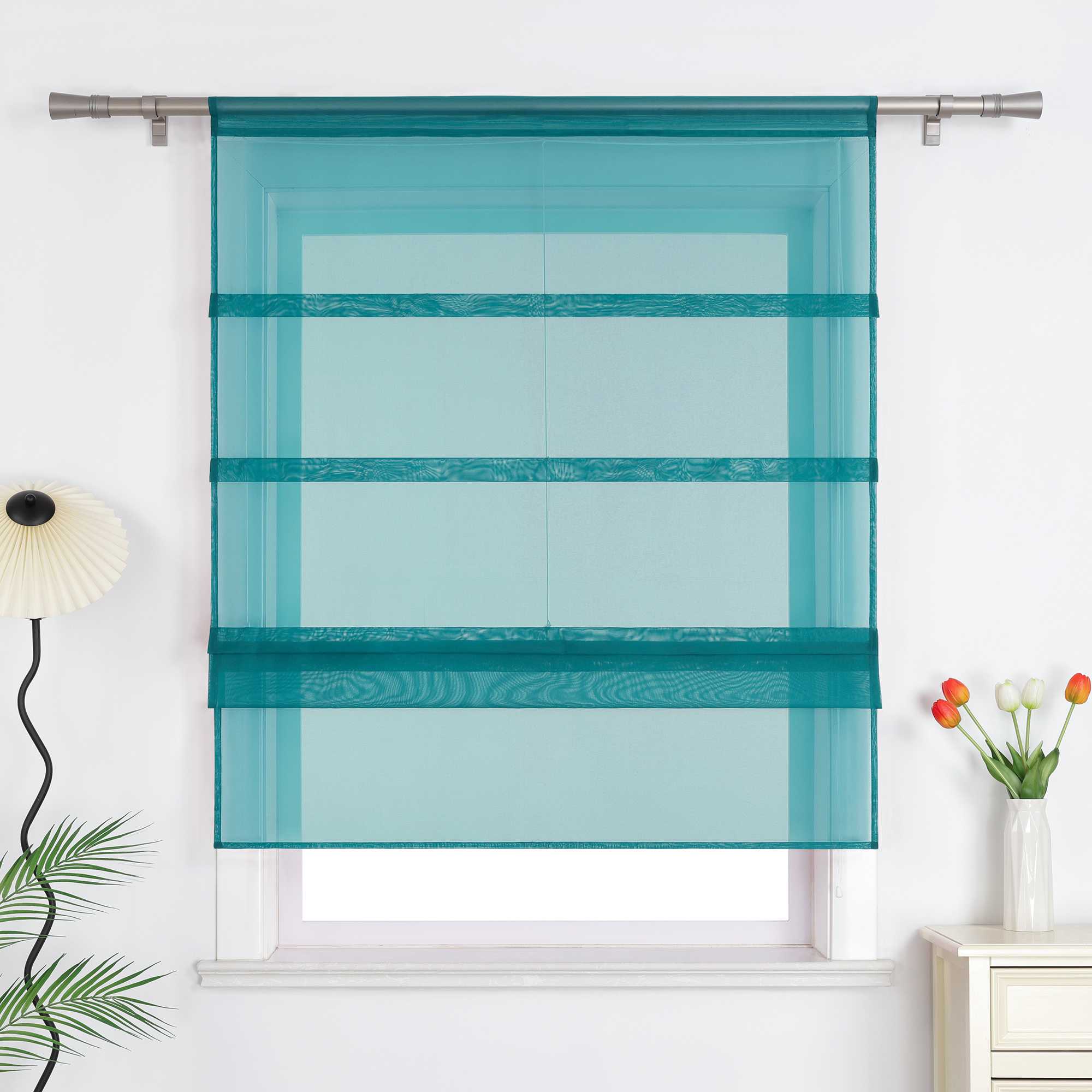 Raffrollo Voile Raffgardinen durch Tunnelzug Bändchenrollo Küche Gardinen Transparent Uni 1 Stück - Joyswahl