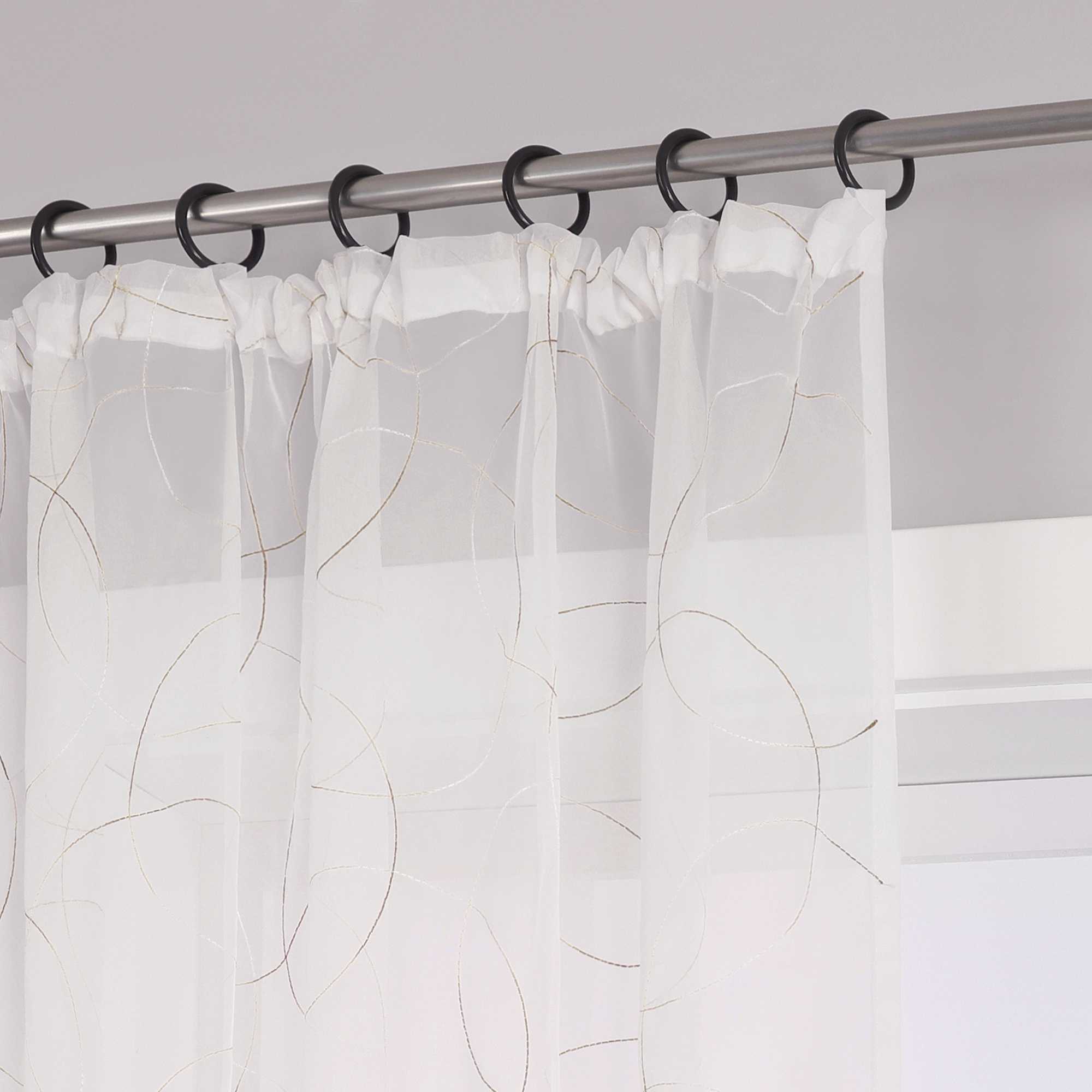 Vorhang mit Kräuselband Voile Gardine mit Kreismuster Bestickt Fensterschal Transparent 1 Stück - Joyswahl
