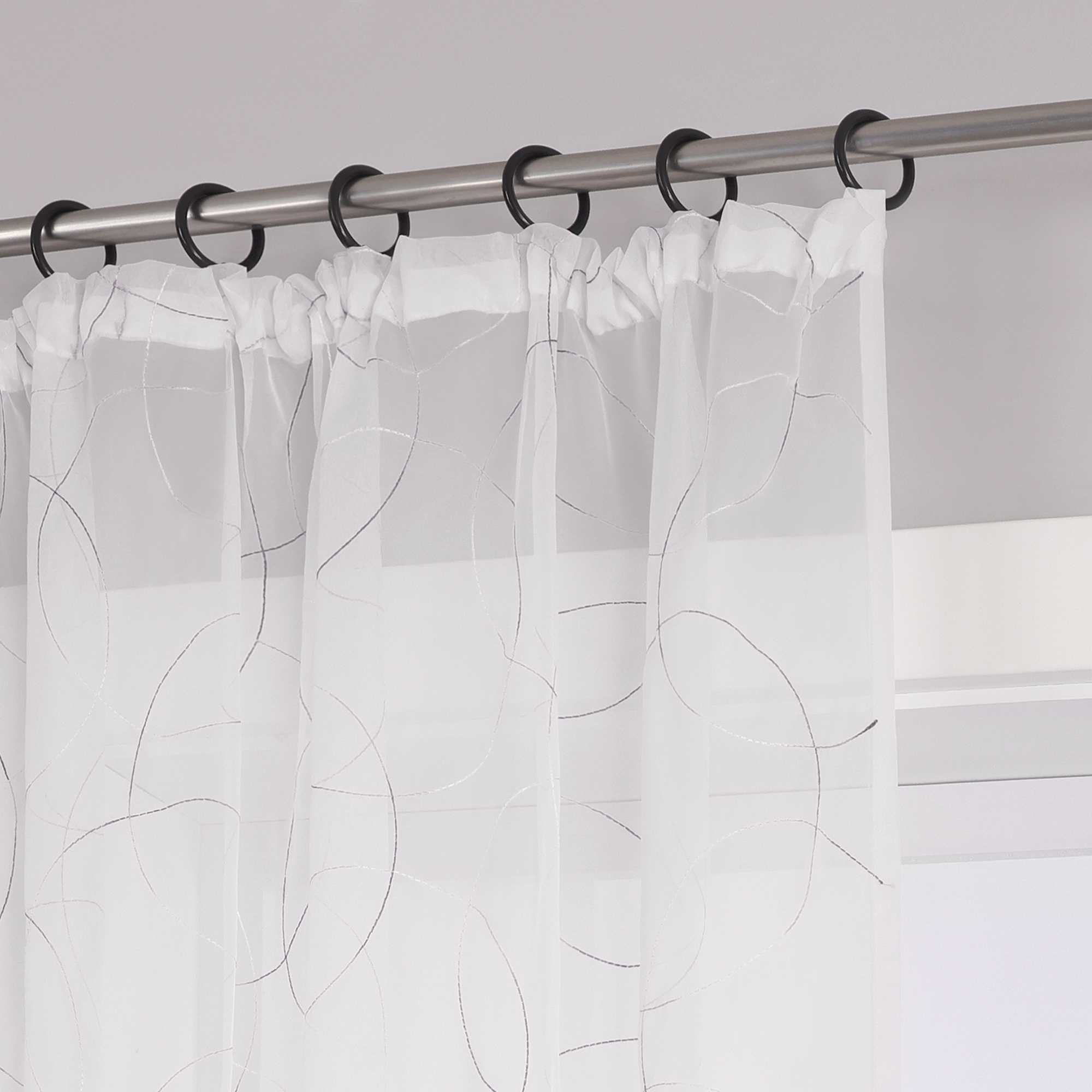 Vorhang mit Kräuselband Voile Gardine mit Kreismuster Bestickt Fensterschal Transparent 1 Stück - Joyswahl