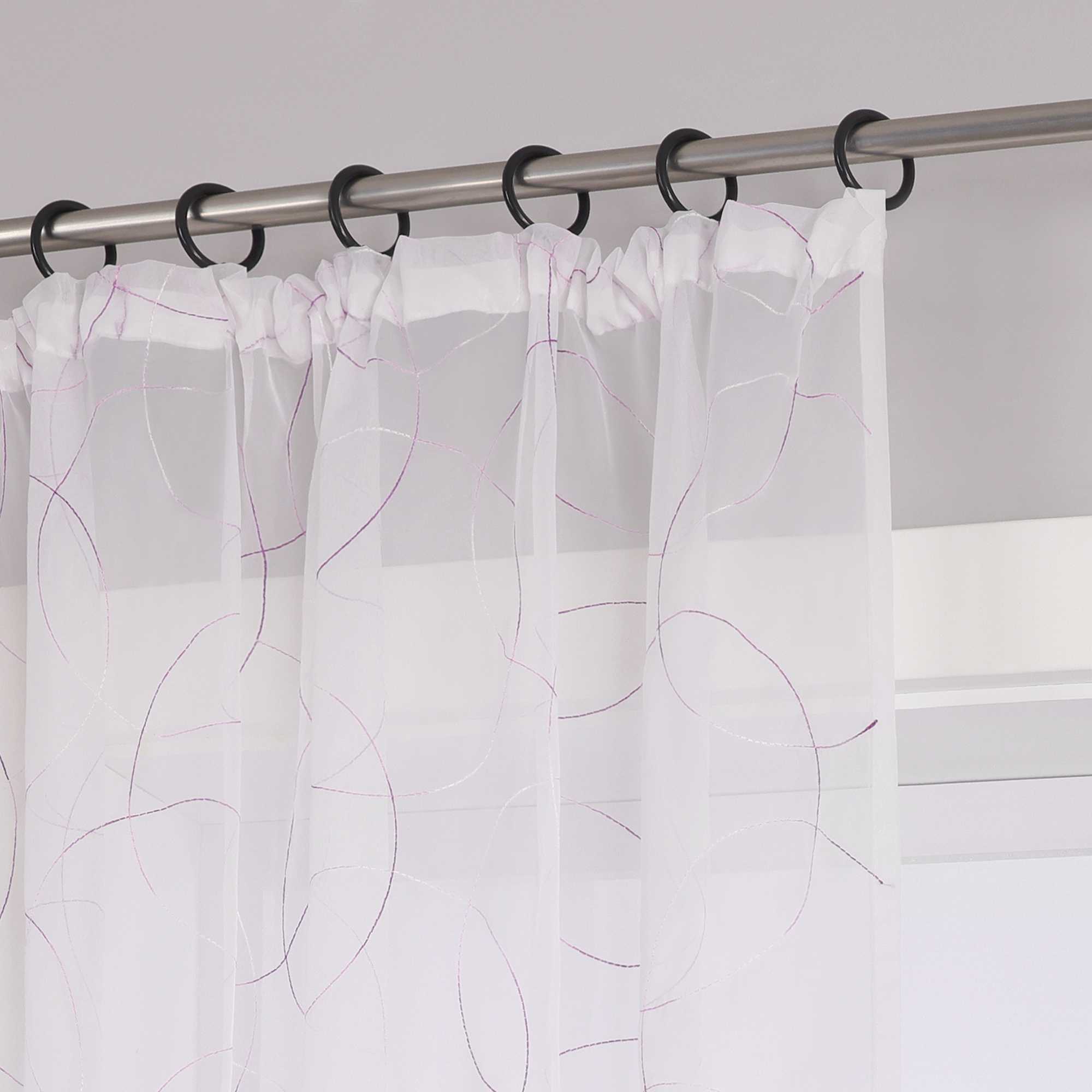 Vorhang mit Kräuselband Voile Gardine mit Kreismuster Bestickt Fensterschal Transparent 1 Stück - Joyswahl