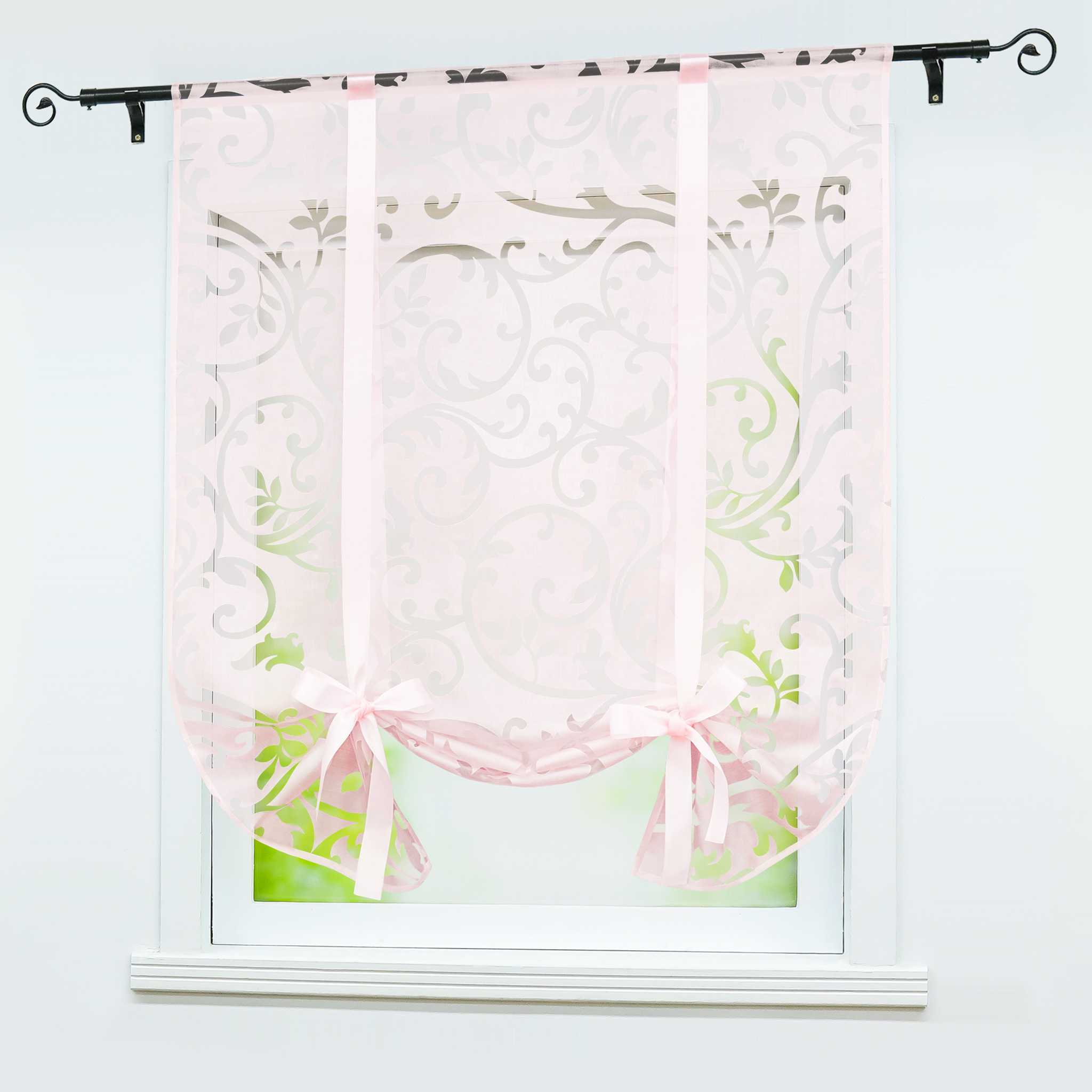 Raffrollo durch Tunnelzug romantische Rollo mit floralem Muster transparentes Vorhang für Wohnzimmerfenster 1 Stück - Joyswahl