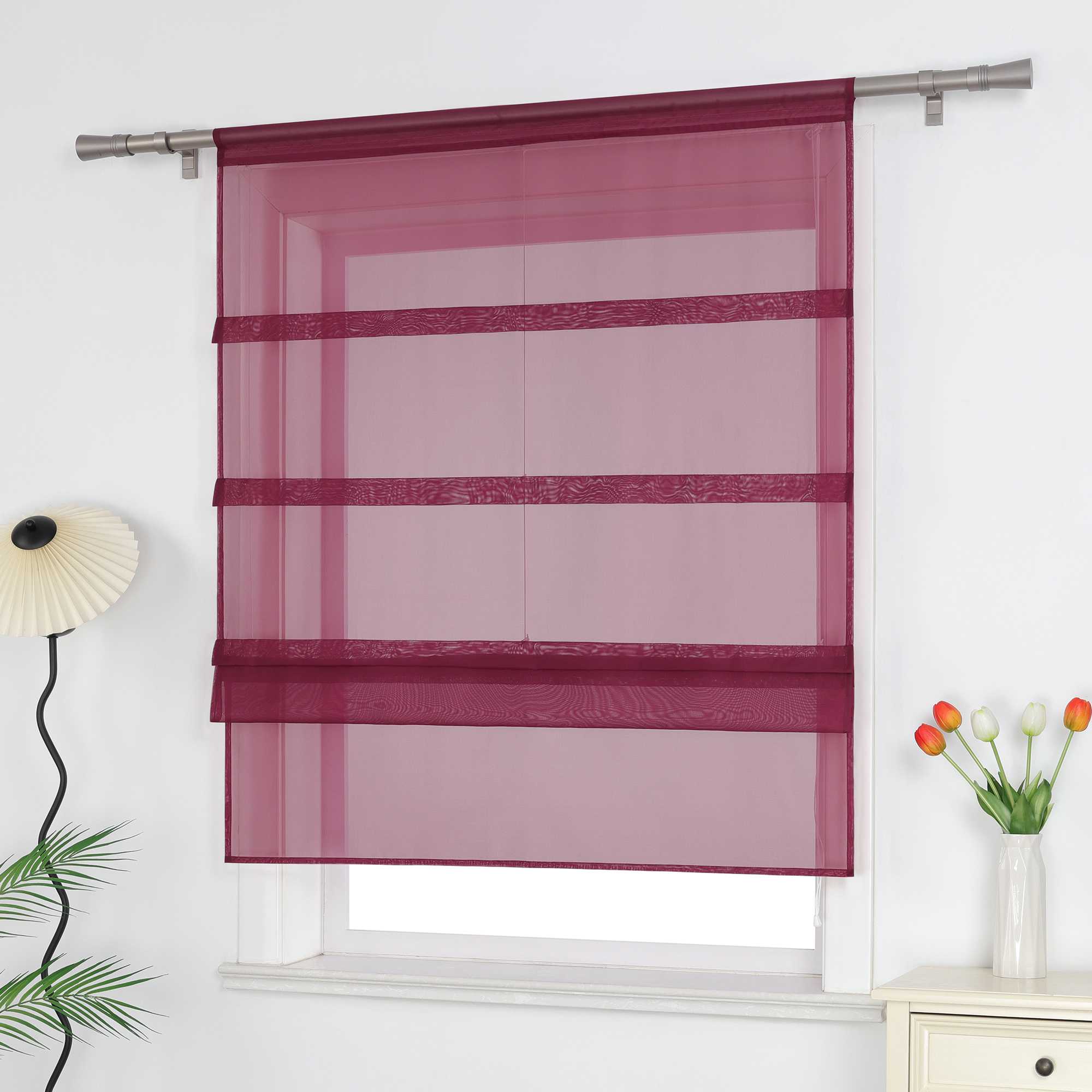 Raffrollo Voile Raffgardinen durch Tunnelzug Bändchenrollo Küche Gardinen Transparent Uni 1 Stück - Joyswahl