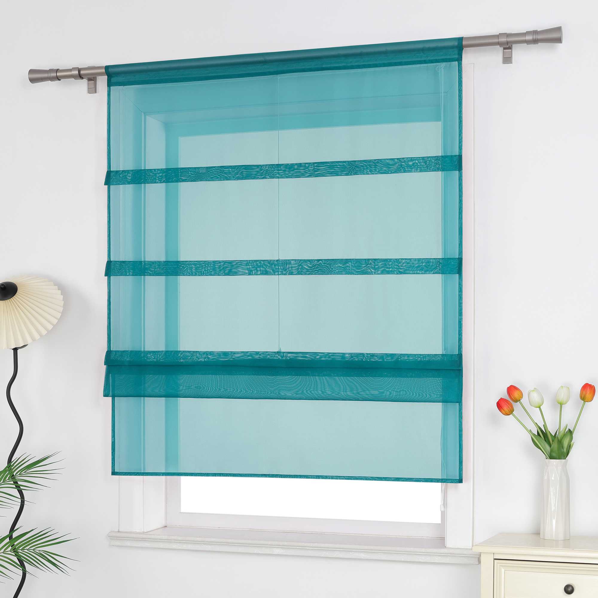 Raffrollo Voile Raffgardinen durch Tunnelzug Bändchenrollo Küche Gardinen Transparent Uni 1 Stück - Joyswahl