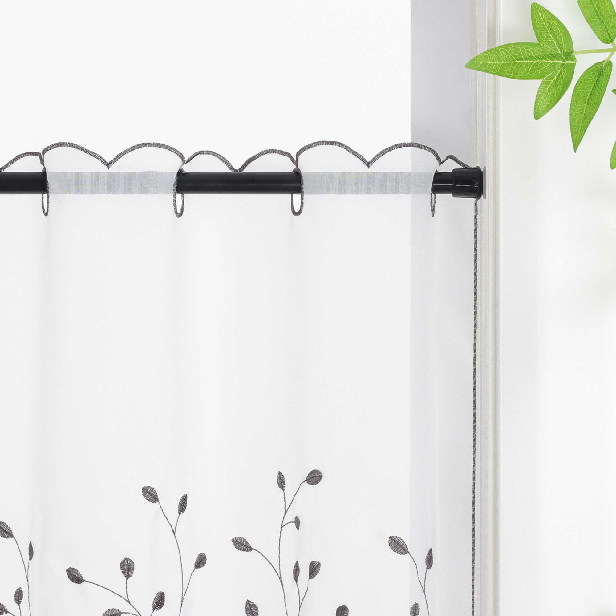 Scheibengardine mit Blumenstickerei Modern Voile Bistrogardine mit Lochleiste Unifarbige Kurzstores Landhausstil Transparent 1 Stück - Joyswahl