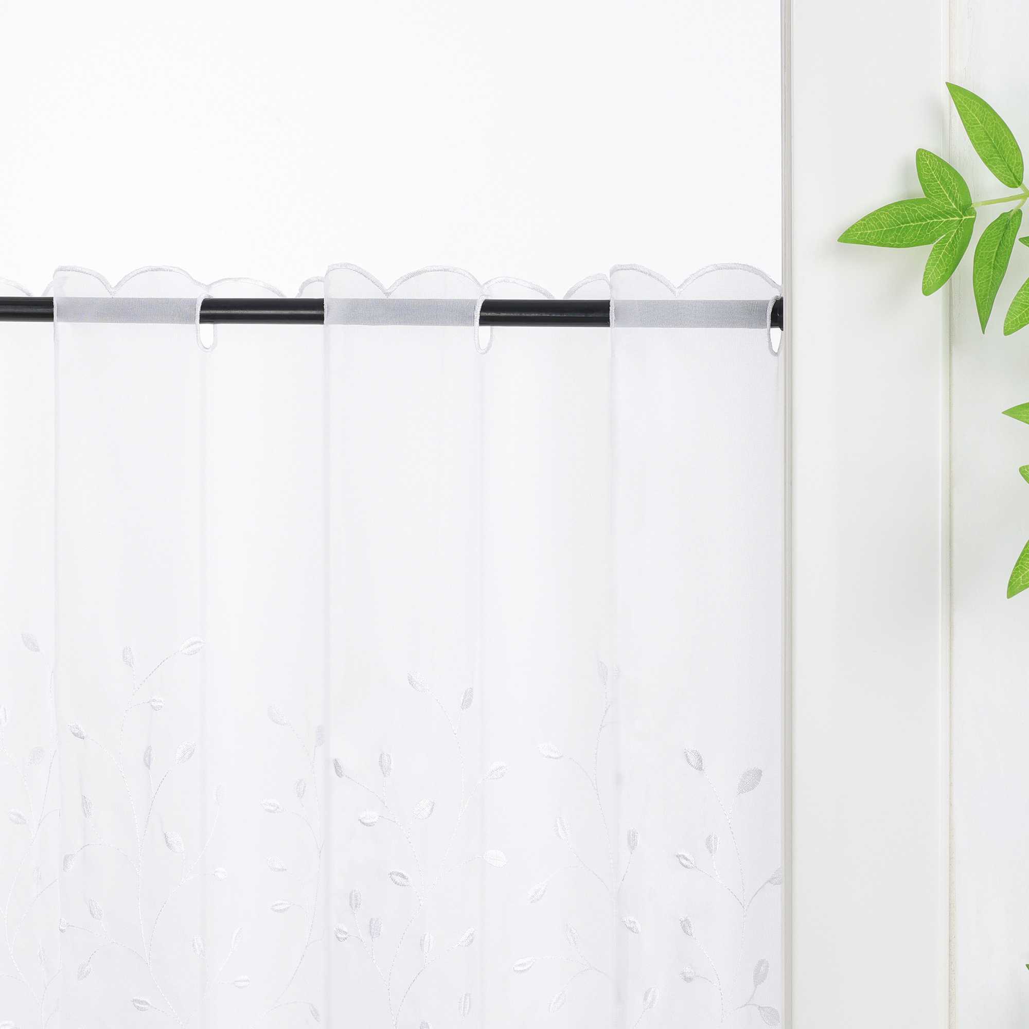 Scheibengardine mit Blumenstickerei Modern Voile Bistrogardine mit Lochleiste Unifarbige Kurzstores Landhausstil Transparent 1 Stück - Joyswahl