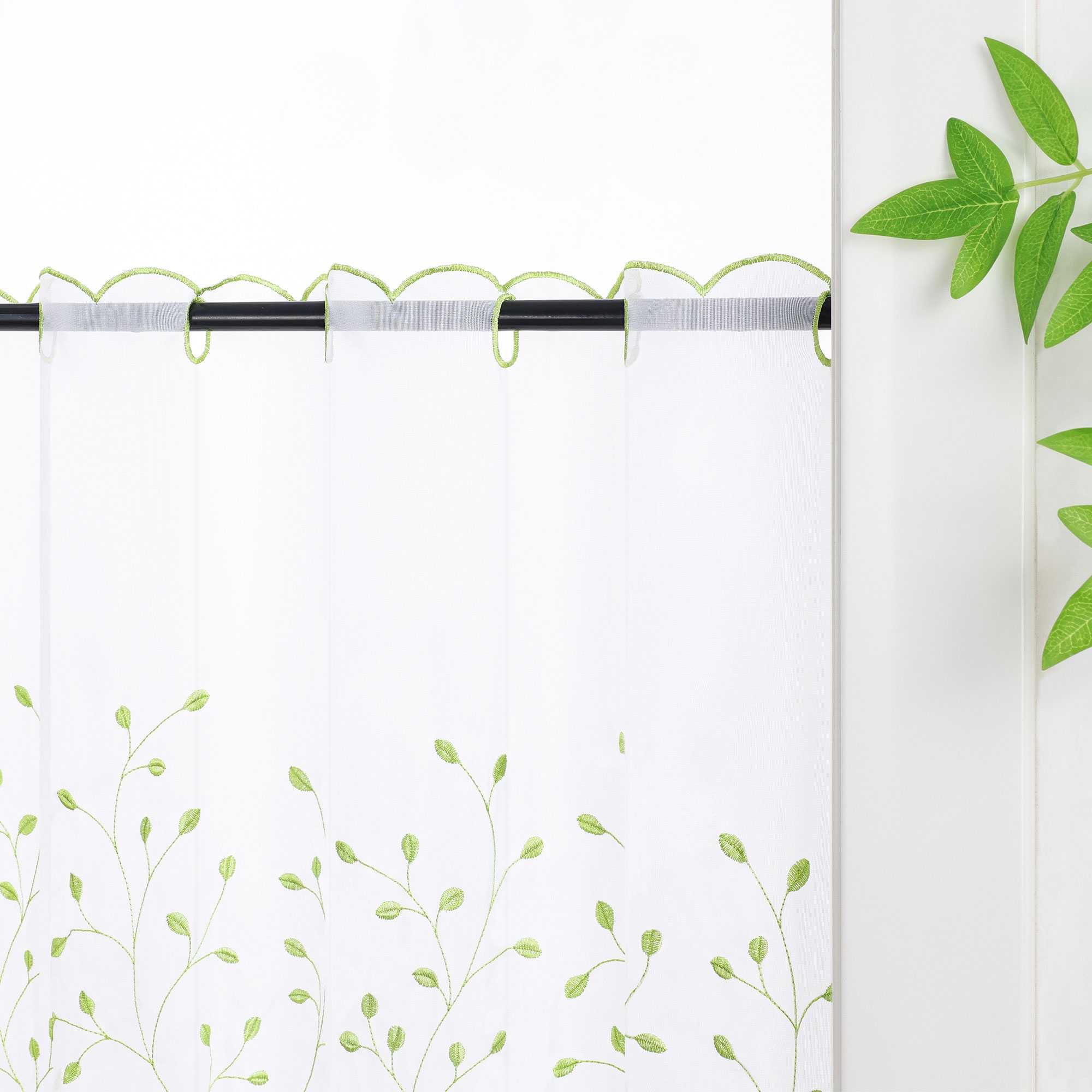 Scheibengardine mit Blumenstickerei Modern Voile Bistrogardine mit Lochleiste Unifarbige Kurzstores Landhausstil Transparent 1 Stück - Joyswahl