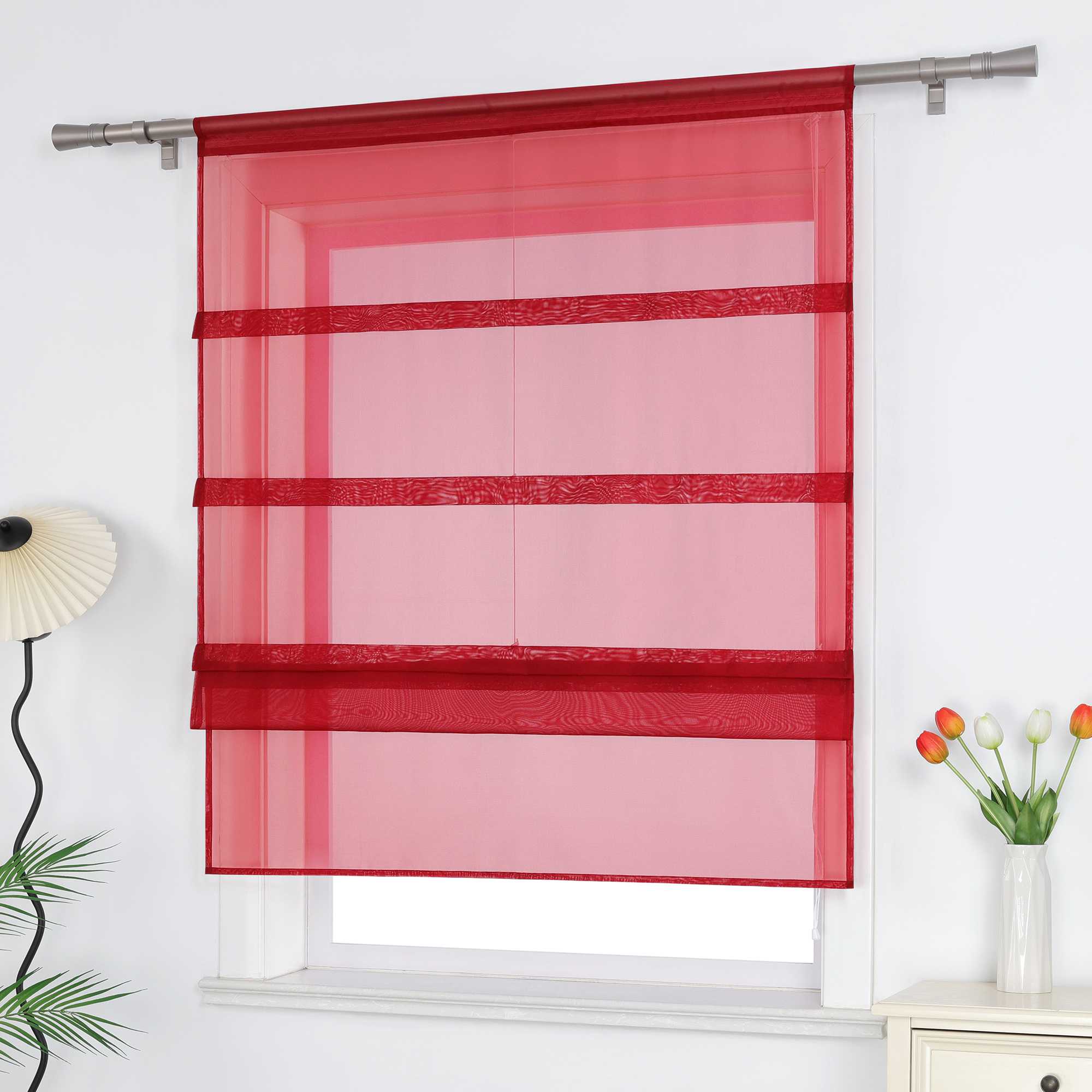 Raffrollo Voile Raffgardinen durch Tunnelzug Bändchenrollo Küche Gardinen Transparent Uni 1 Stück - Joyswahl