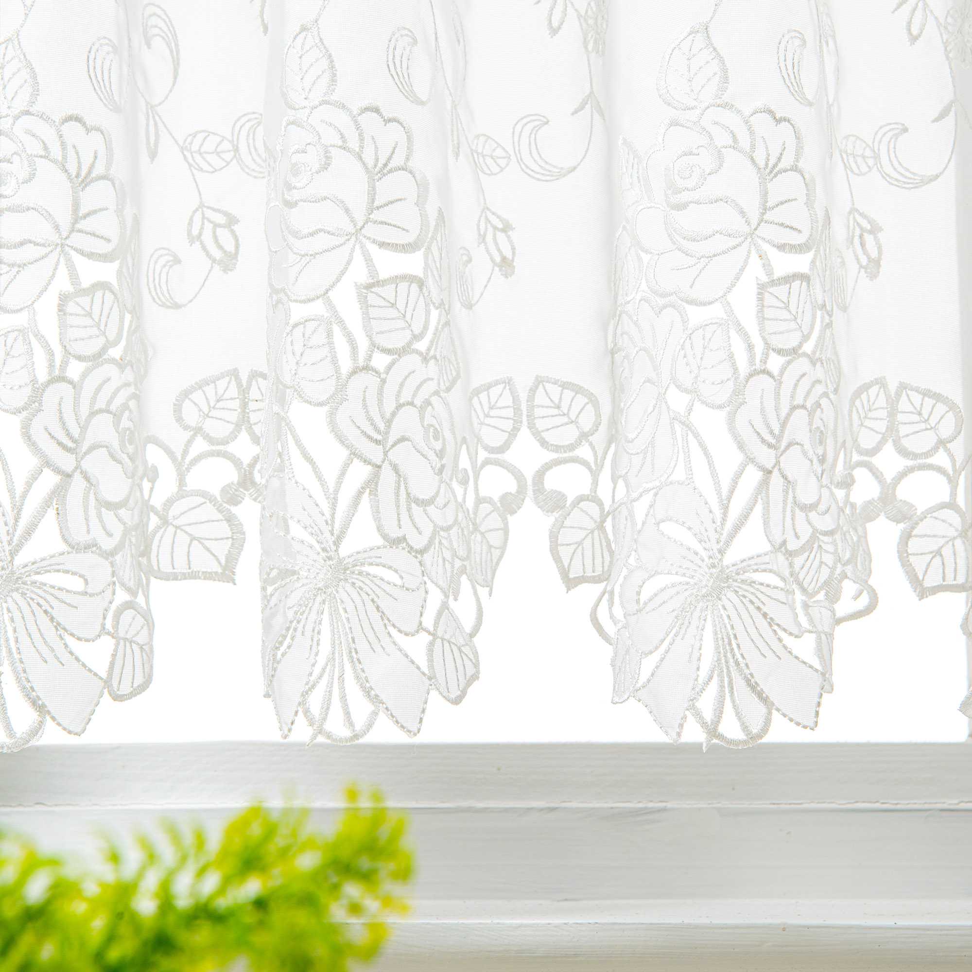 Delien Romantischer Spitzenvorhang mit filigranen Blumendesigns und Stangendurchzug - Joyswahl