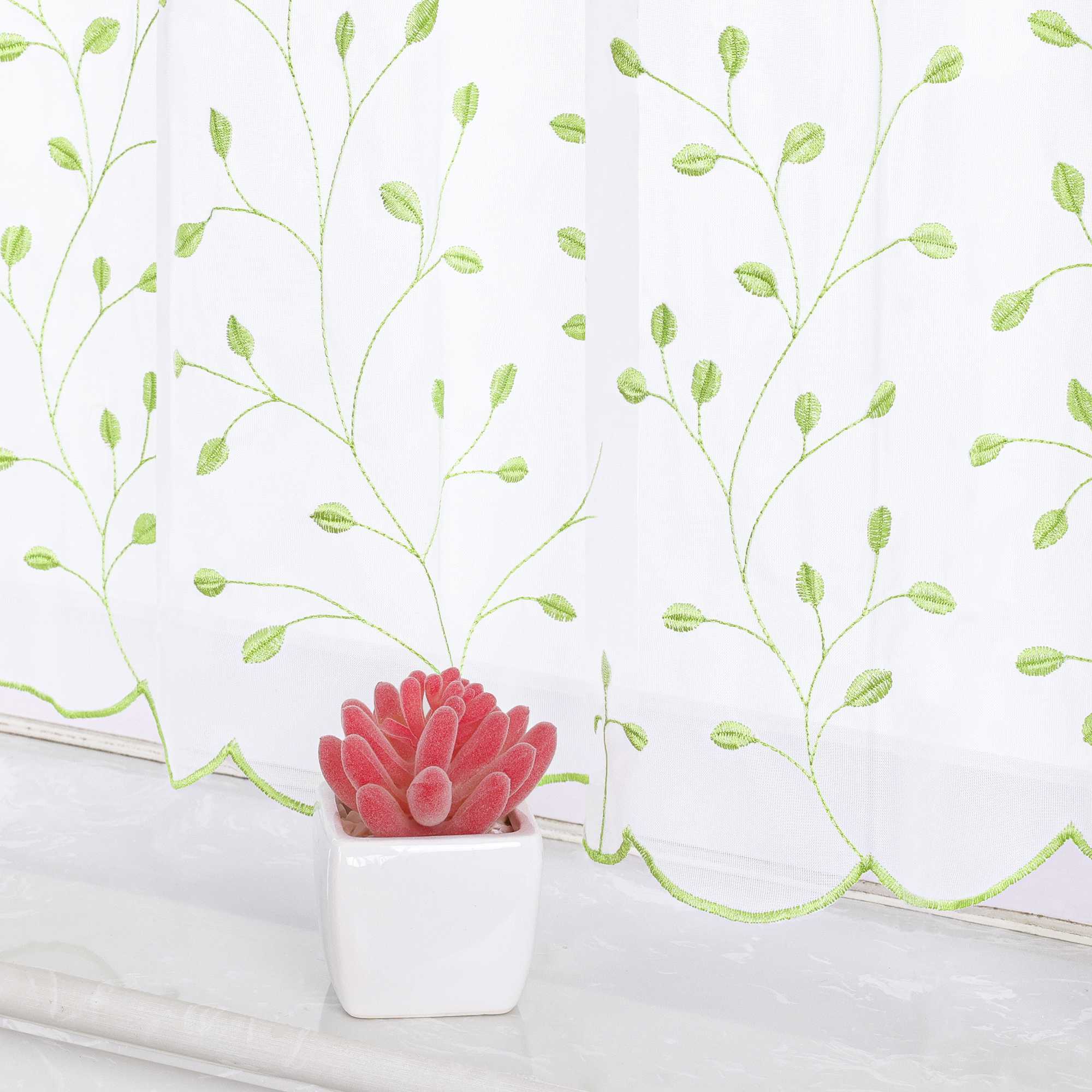 Scheibengardine mit Blumenstickerei Modern Voile Bistrogardine mit Lochleiste Unifarbige Kurzstores Landhausstil Transparent 1 Stück - Joyswahl