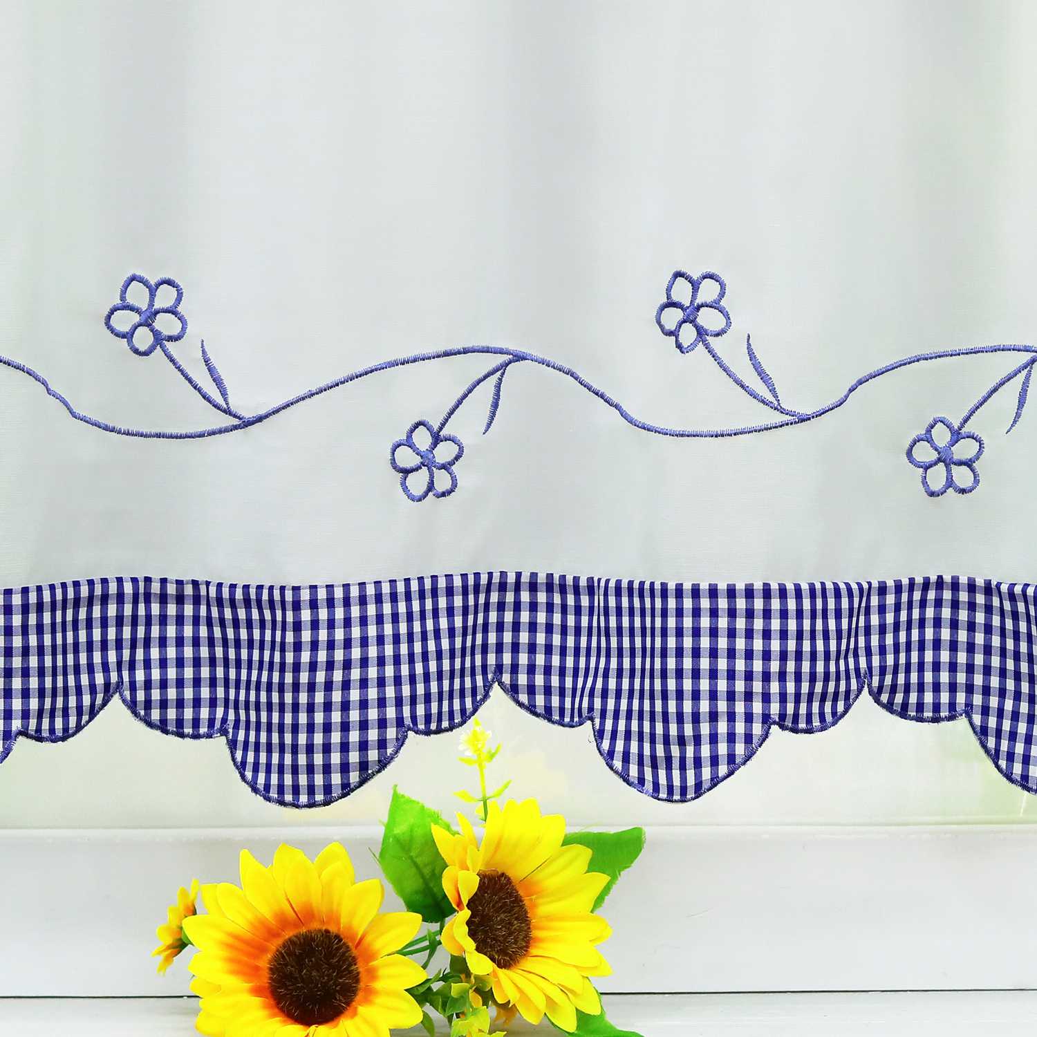 Scheibengardine Bistrogardinen mit Vintage-Karomuster Landhausstil Kurz Küche Gardinen durch Stangendurchzug Stores Weiß 1 Stück - Joyswahl