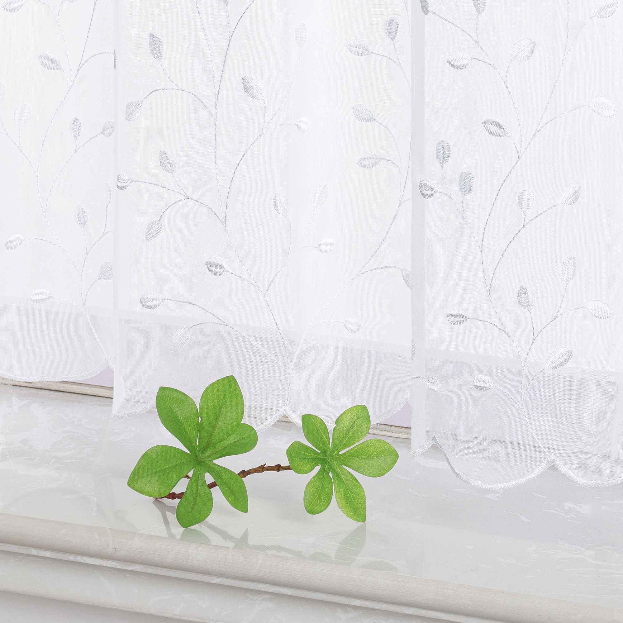 Scheibengardine mit Blumenstickerei Modern Voile Bistrogardine mit Lochleiste Unifarbige Kurzstores Landhausstil Transparent 1 Stück - Joyswahl