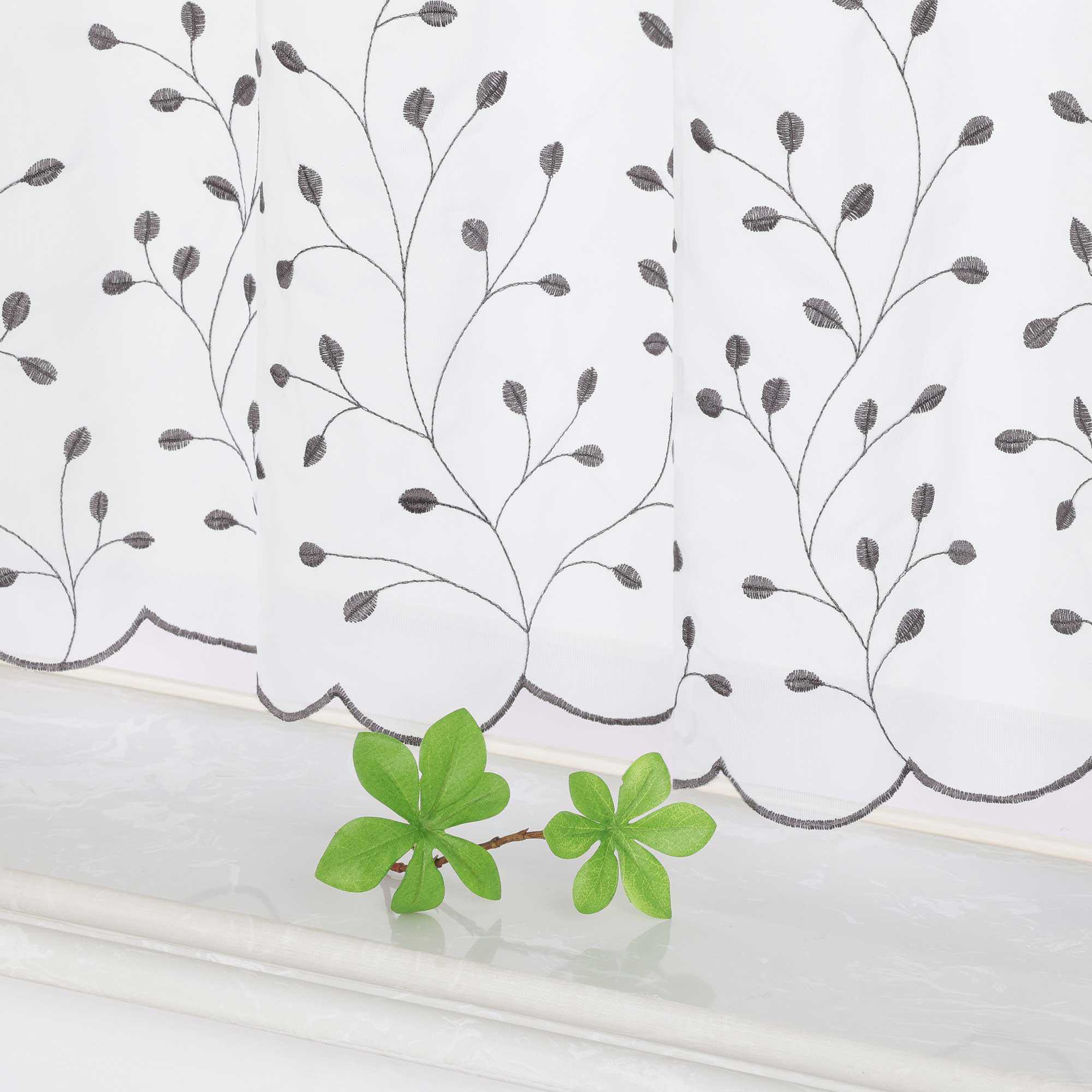 Scheibengardine mit Blumenstickerei Modern Voile Bistrogardine mit Lochleiste Unifarbige Kurzstores Landhausstil Transparent 1 Stück - Joyswahl