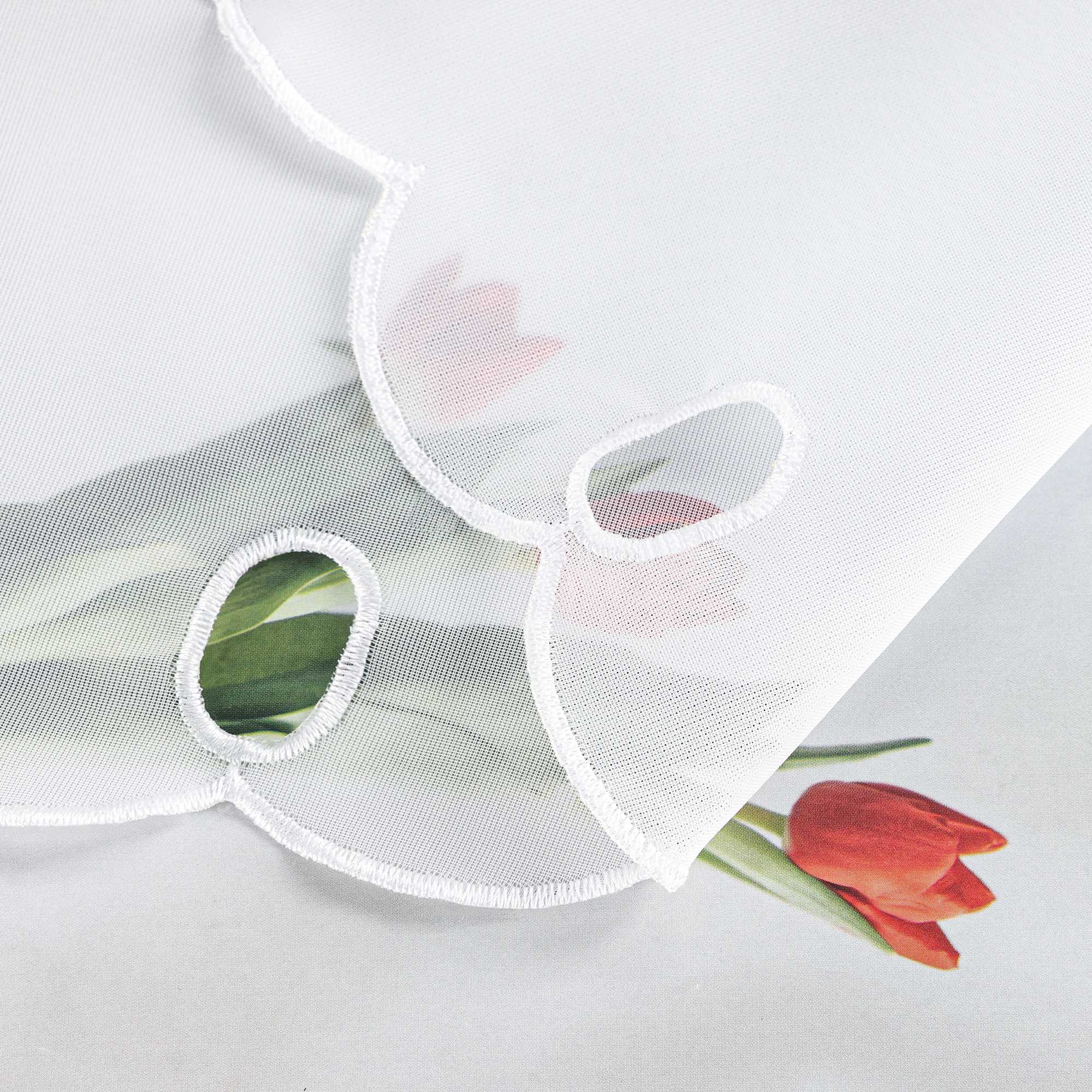 Scheibengardine mit Blumenstickerei Modern Voile Bistrogardine mit Lochleiste Unifarbige Kurzstores Landhausstil Transparent 1 Stück - Joyswahl