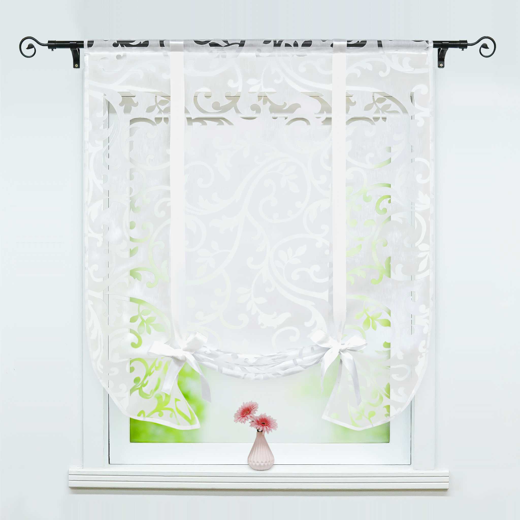 Raffrollo durch Tunnelzug romantische Rollo mit floralem Muster transparentes Vorhang für Wohnzimmerfenster 1 Stück - Joyswahl