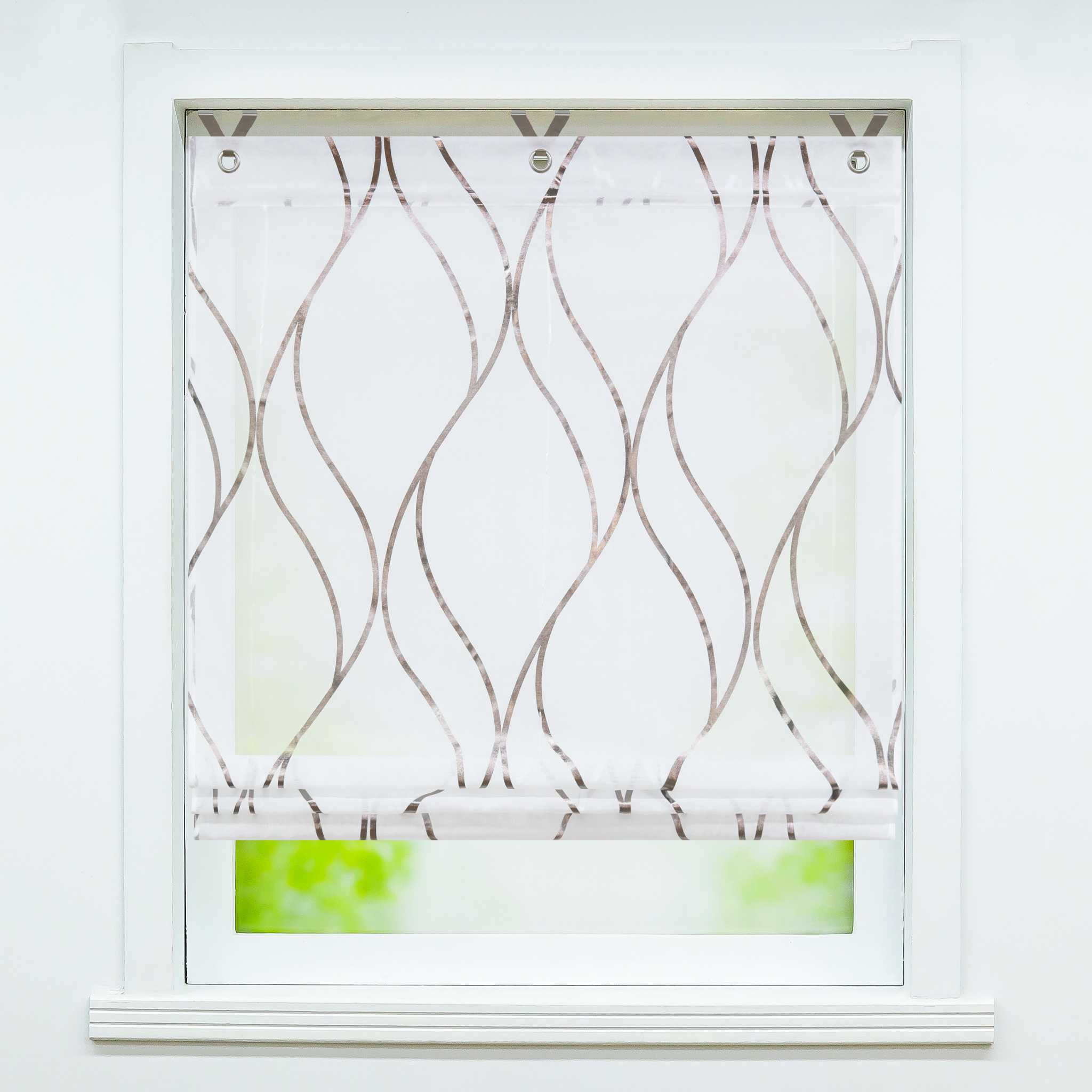 Rollos mit Ösen Gardinen Küche Raffgardinen Transparent Ösenrollo Vorhänge Mit Wellen-Druck Modern Voile 1 Stück - Joyswahl