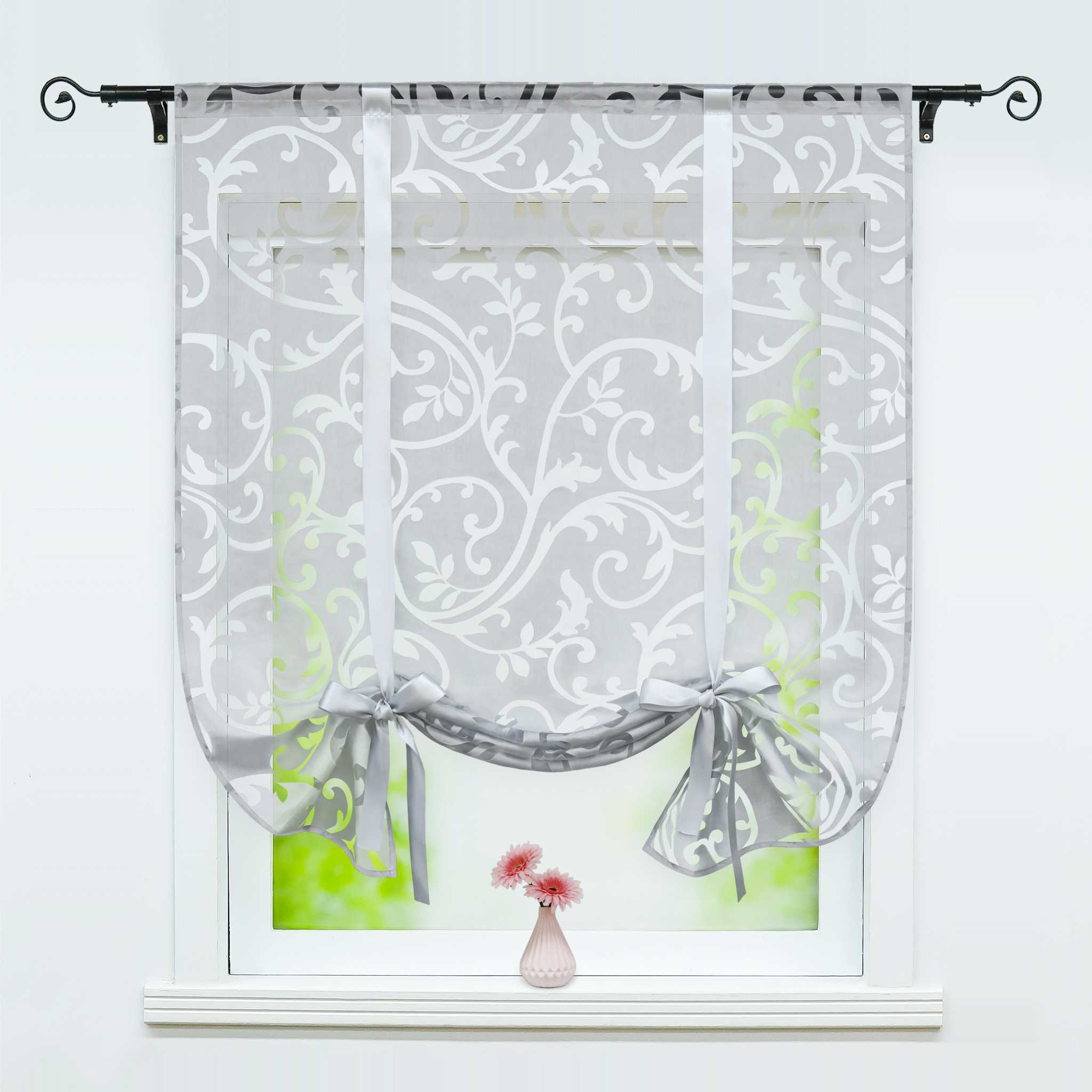 Raffrollo durch Tunnelzug romantische Rollo mit floralem Muster transparentes Vorhang für Wohnzimmerfenster 1 Stück - Joyswahl