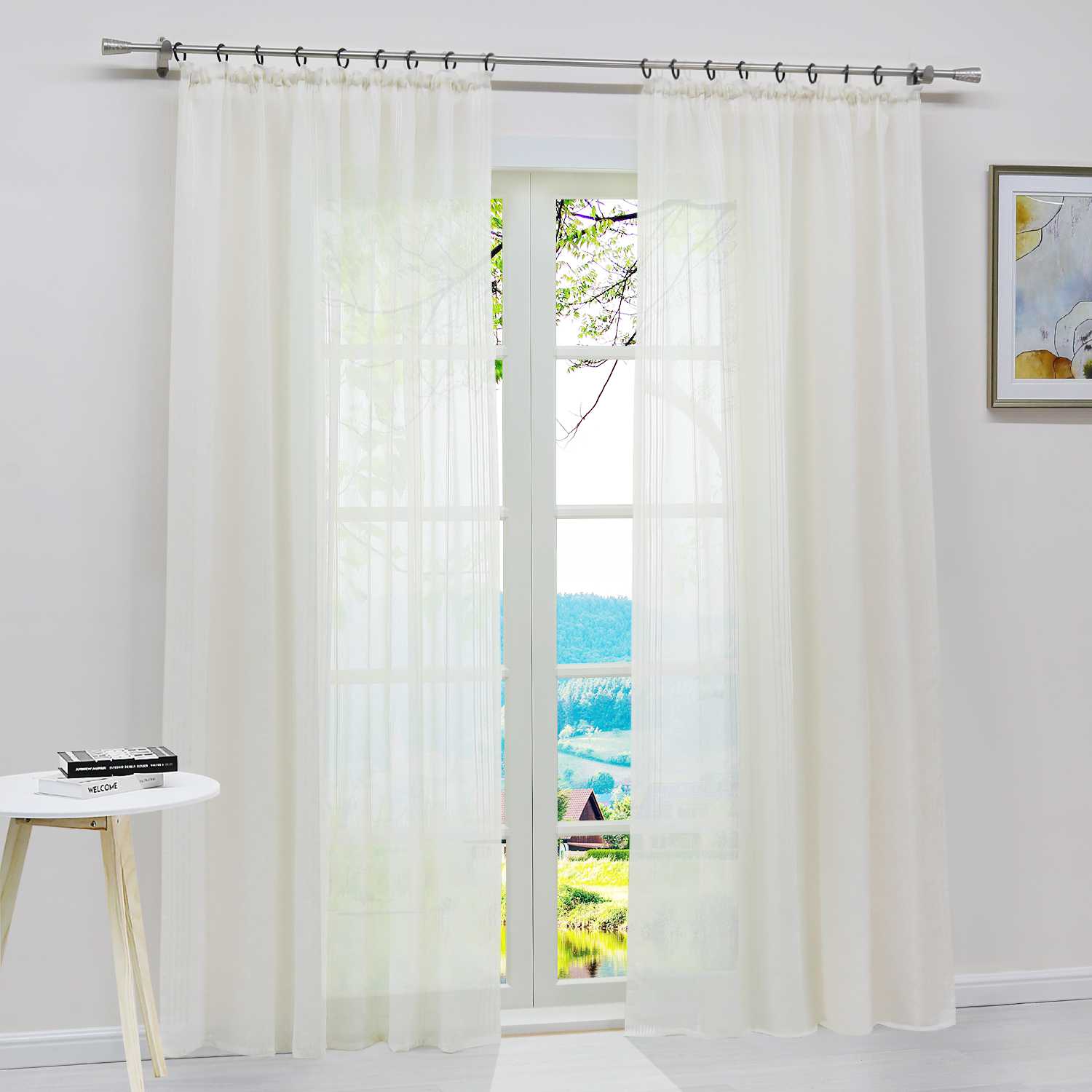 Vorhang 2er Set Voile Gardinen mit vertikalen Streifen Modern Transparent Schlafzimmer Wohnzimmer 2 Stück - Joyswahl