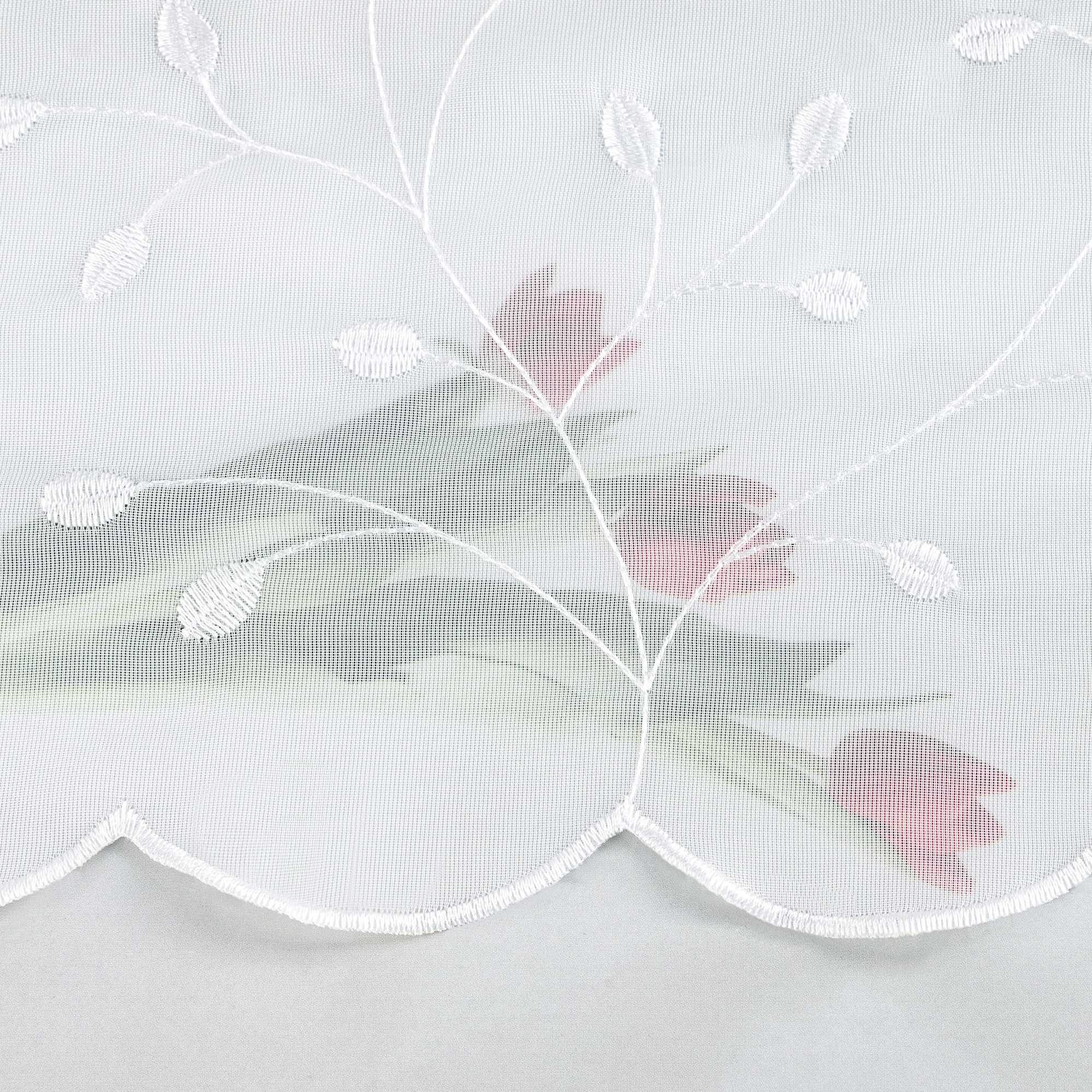 Scheibengardine mit Blumenstickerei Modern Voile Bistrogardine mit Lochleiste Unifarbige Kurzstores Landhausstil Transparent 1 Stück - Joyswahl