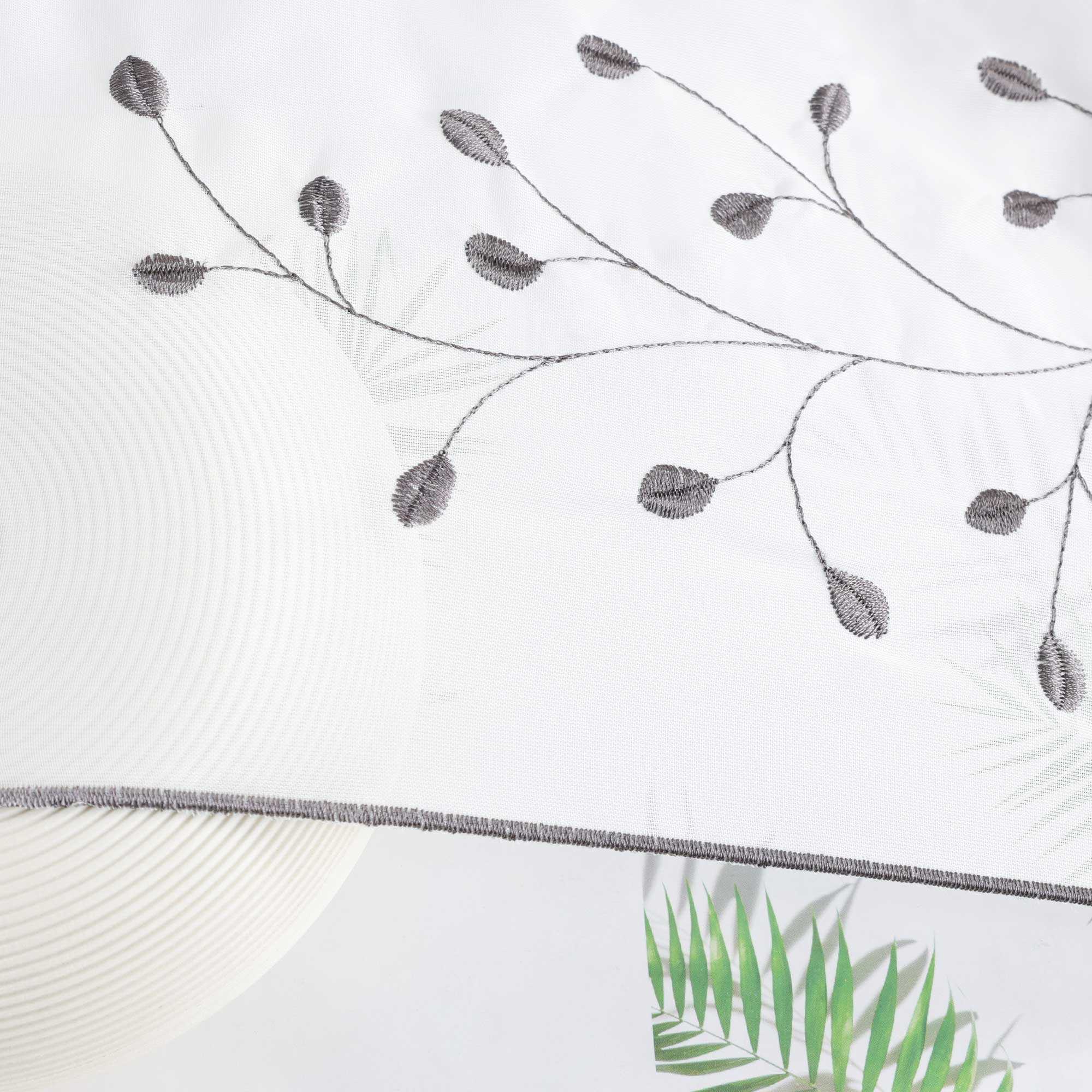 Scheibengardine mit Blumenstickerei Modern Voile Bistrogardine mit Lochleiste Unifarbige Kurzstores Landhausstil Transparent 1 Stück - Joyswahl